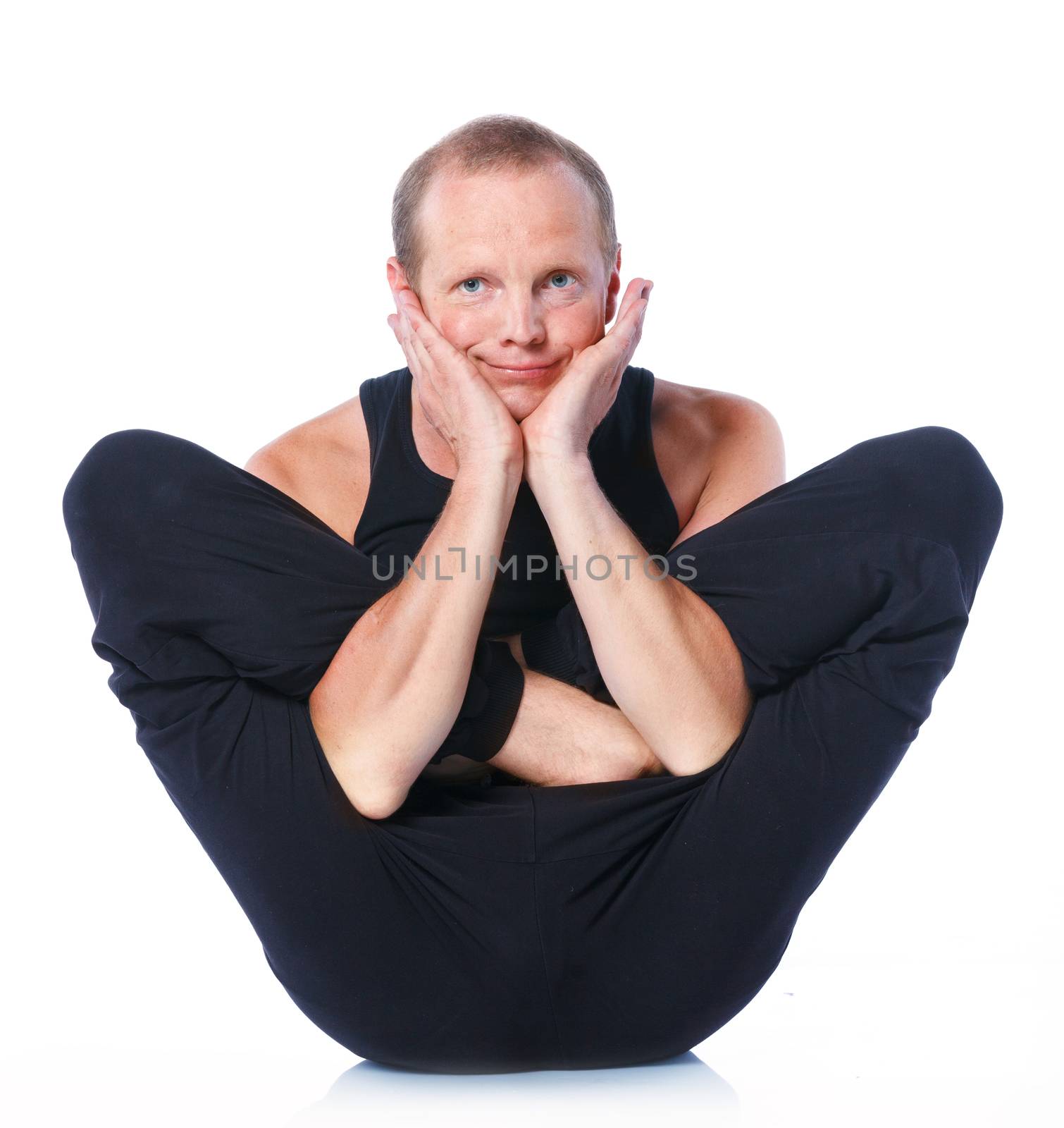 Yoga man. Young and handsome man doing yoga. Isolated on white backgraund