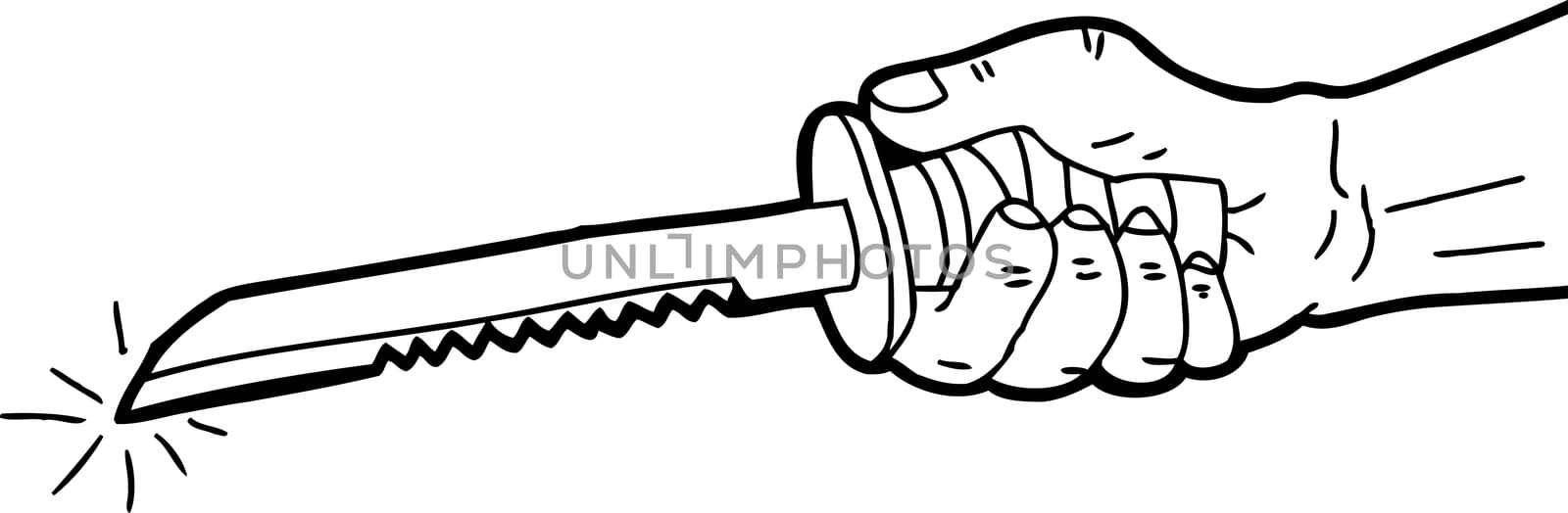 Hand drawn outline cartoon of person holding dagger
