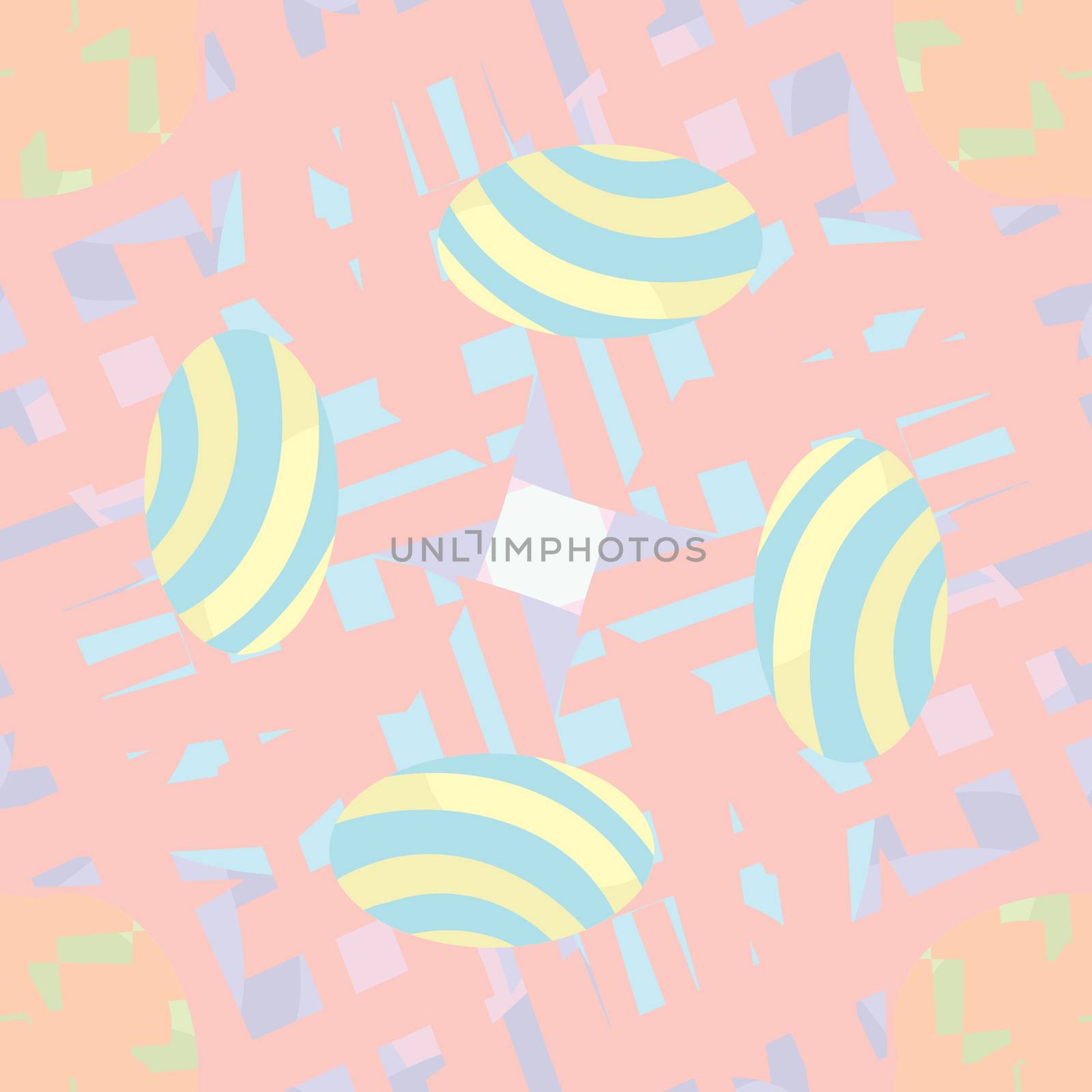 Set of four striped eggs in abstract seamless pattern
