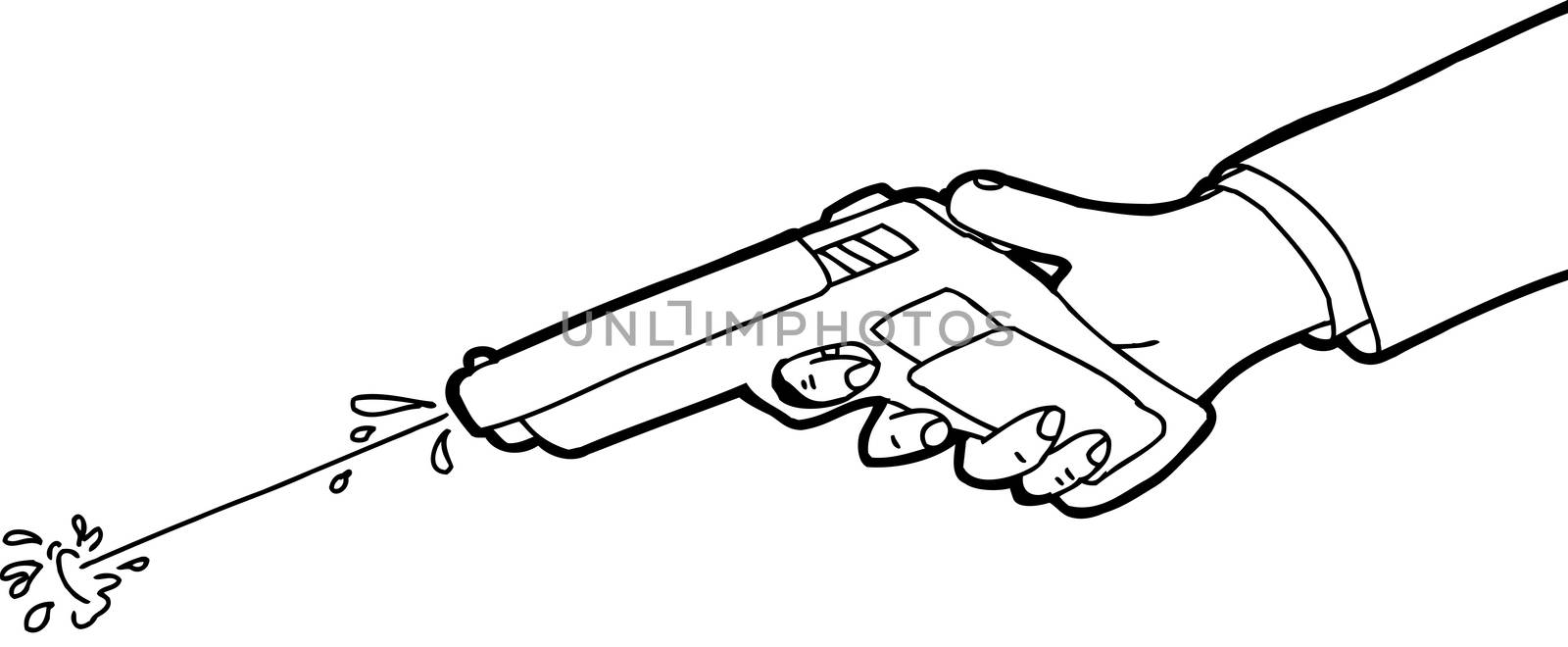 Cartoon outline of hand shooting squirt gun
