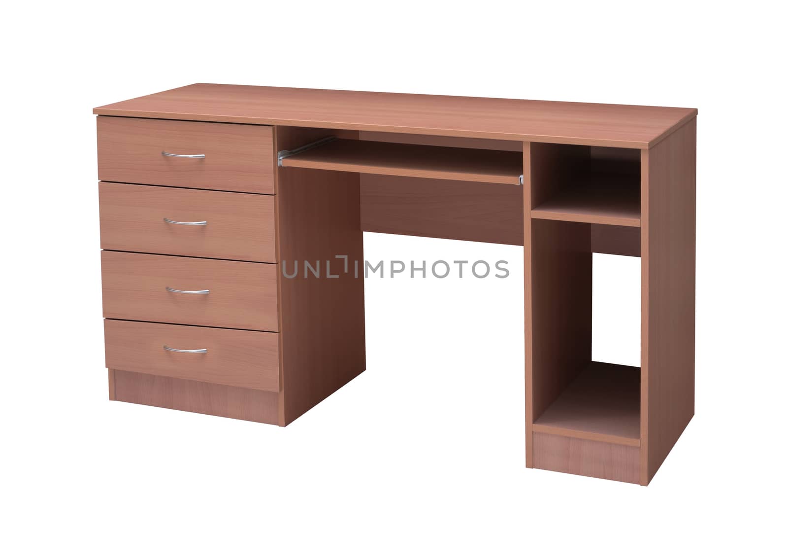 Wooden table on white background.