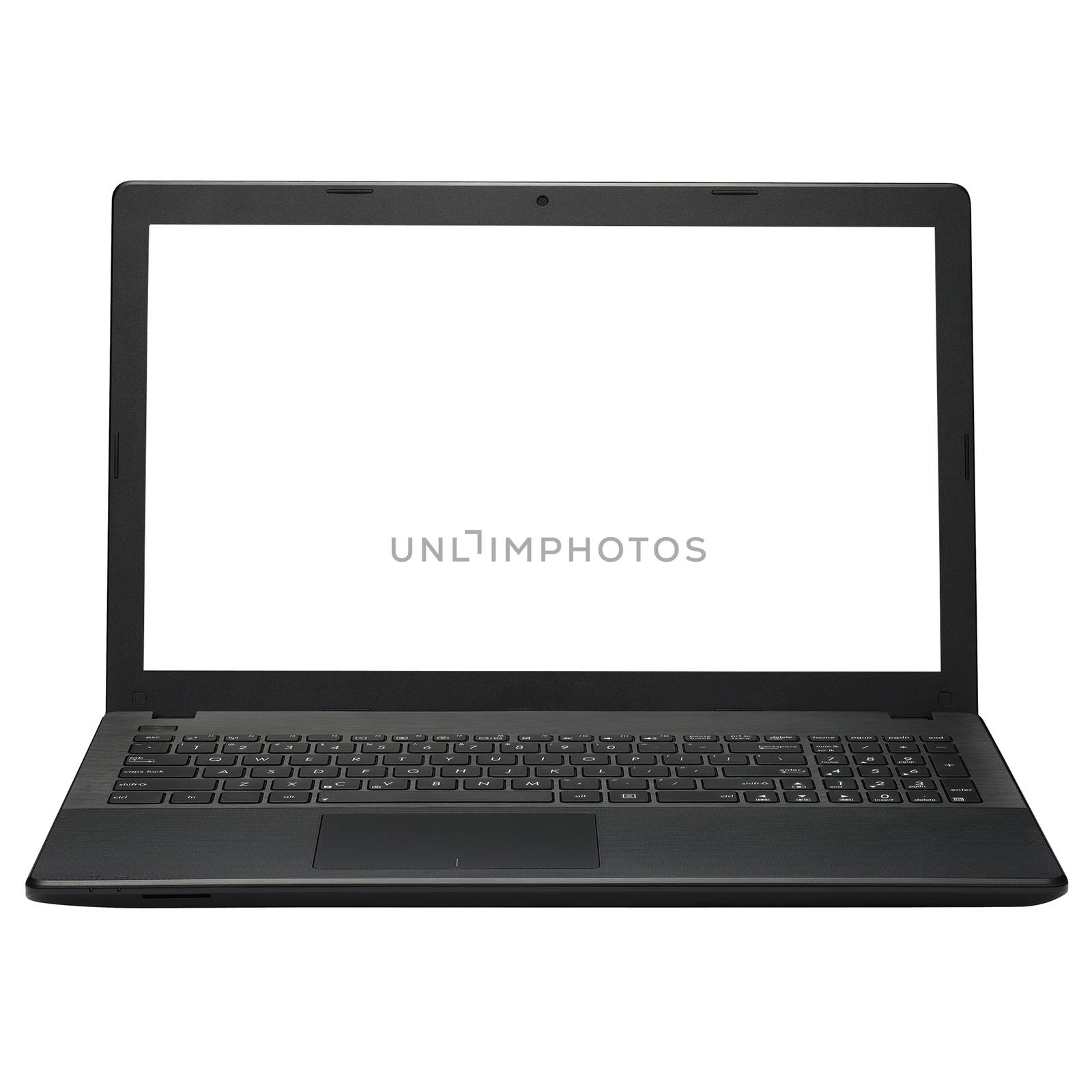 Laptop with blank white screen. Isolated on white background