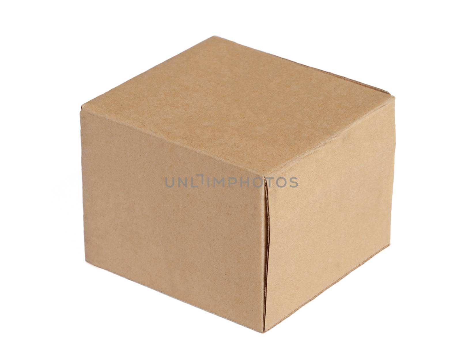 Cardboard box front side with isolated on white