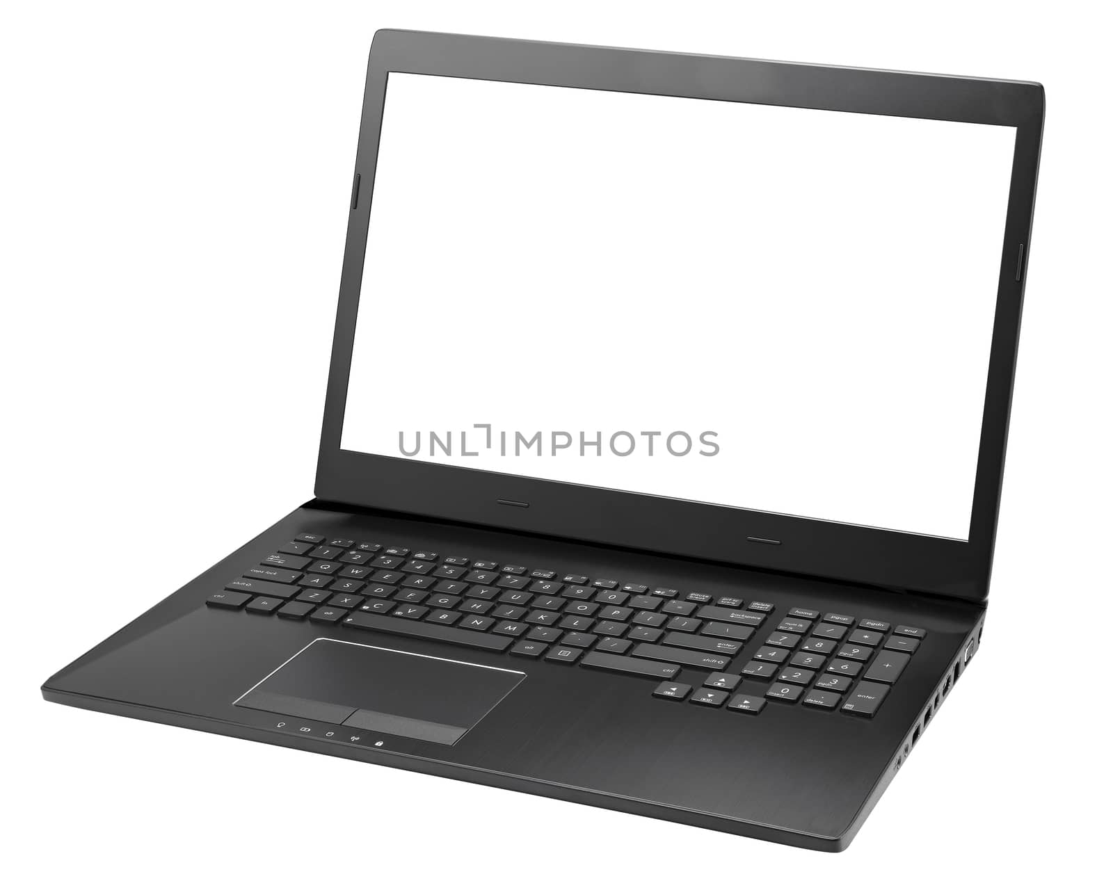 Laptop with blank white screen. Isolated on white background