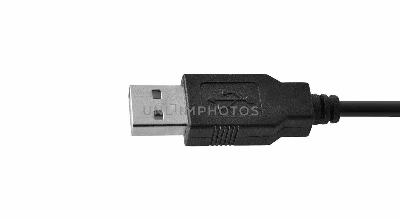 USB cable isolated on white background in the closeup