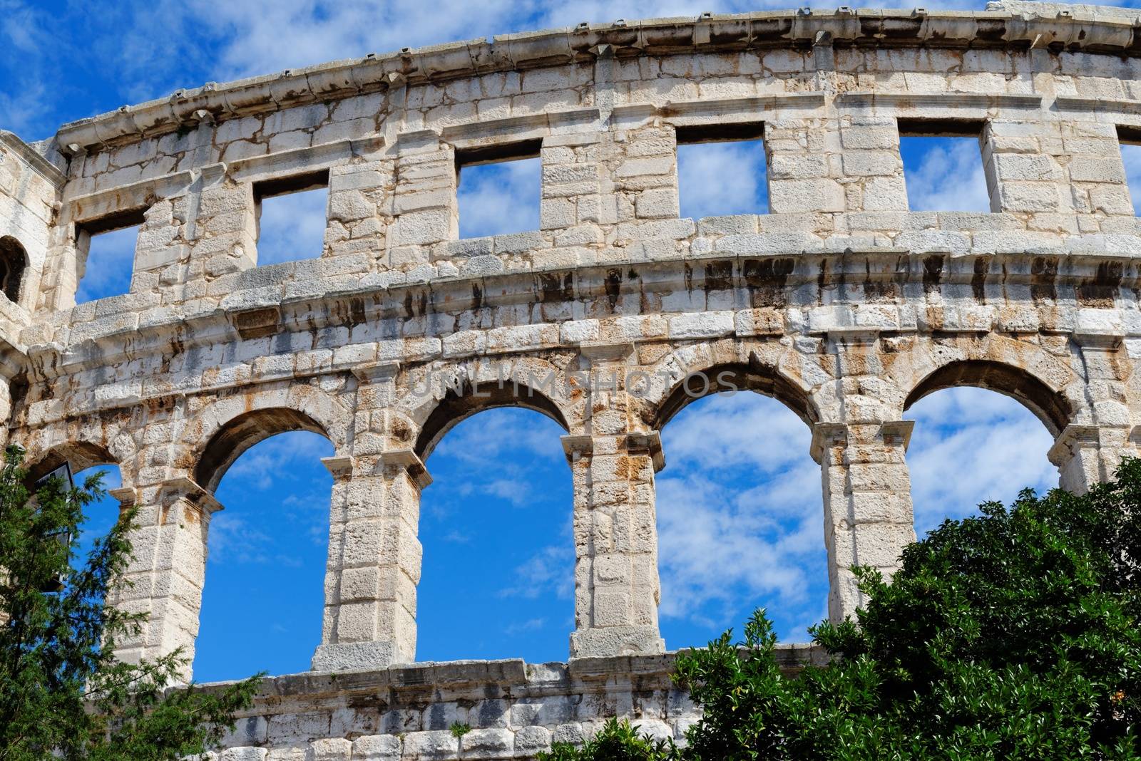 Detail of ancient Roman amphitheater in Pula, Croatia