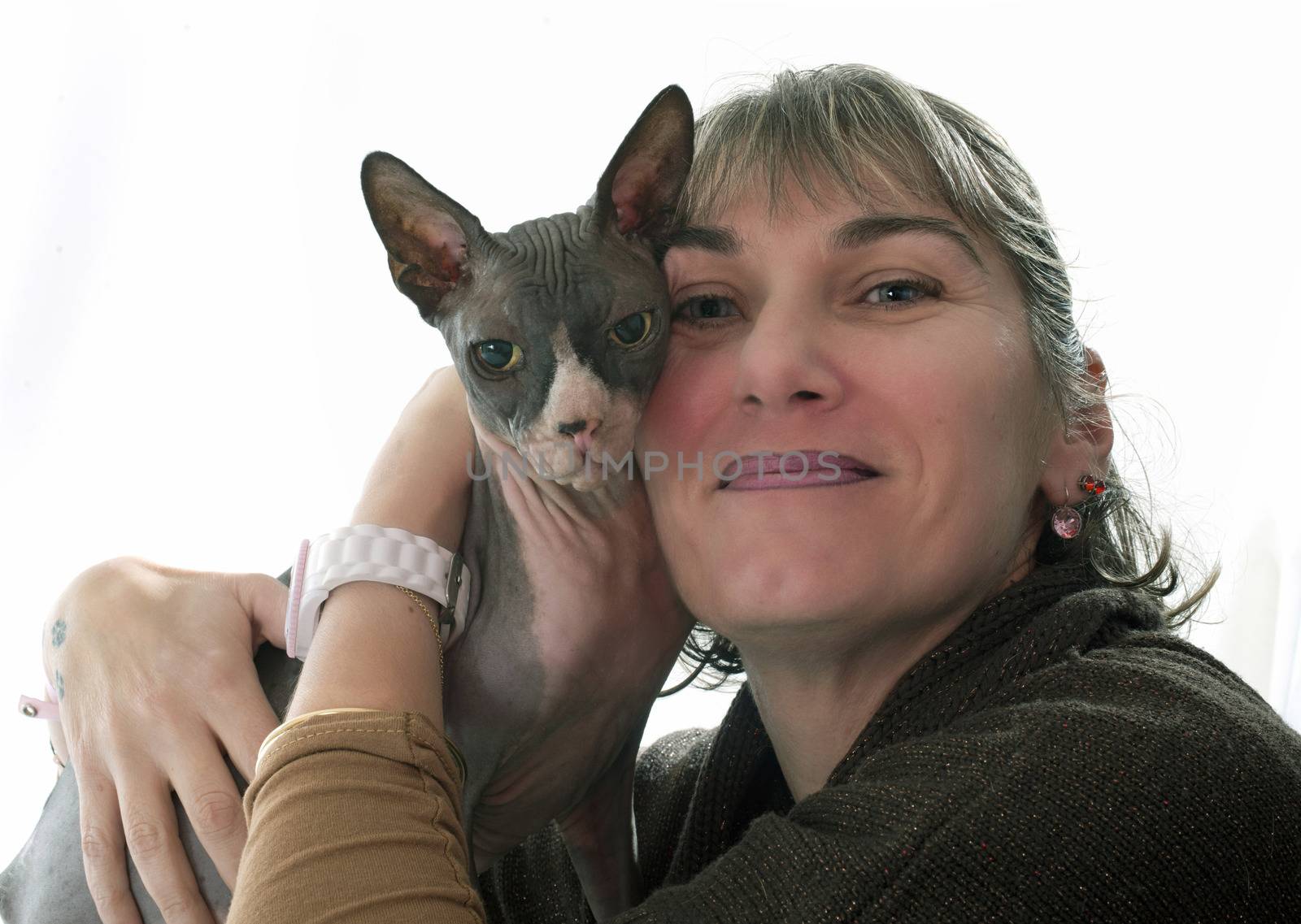 Sphynx Hairless Cat and woman by cynoclub