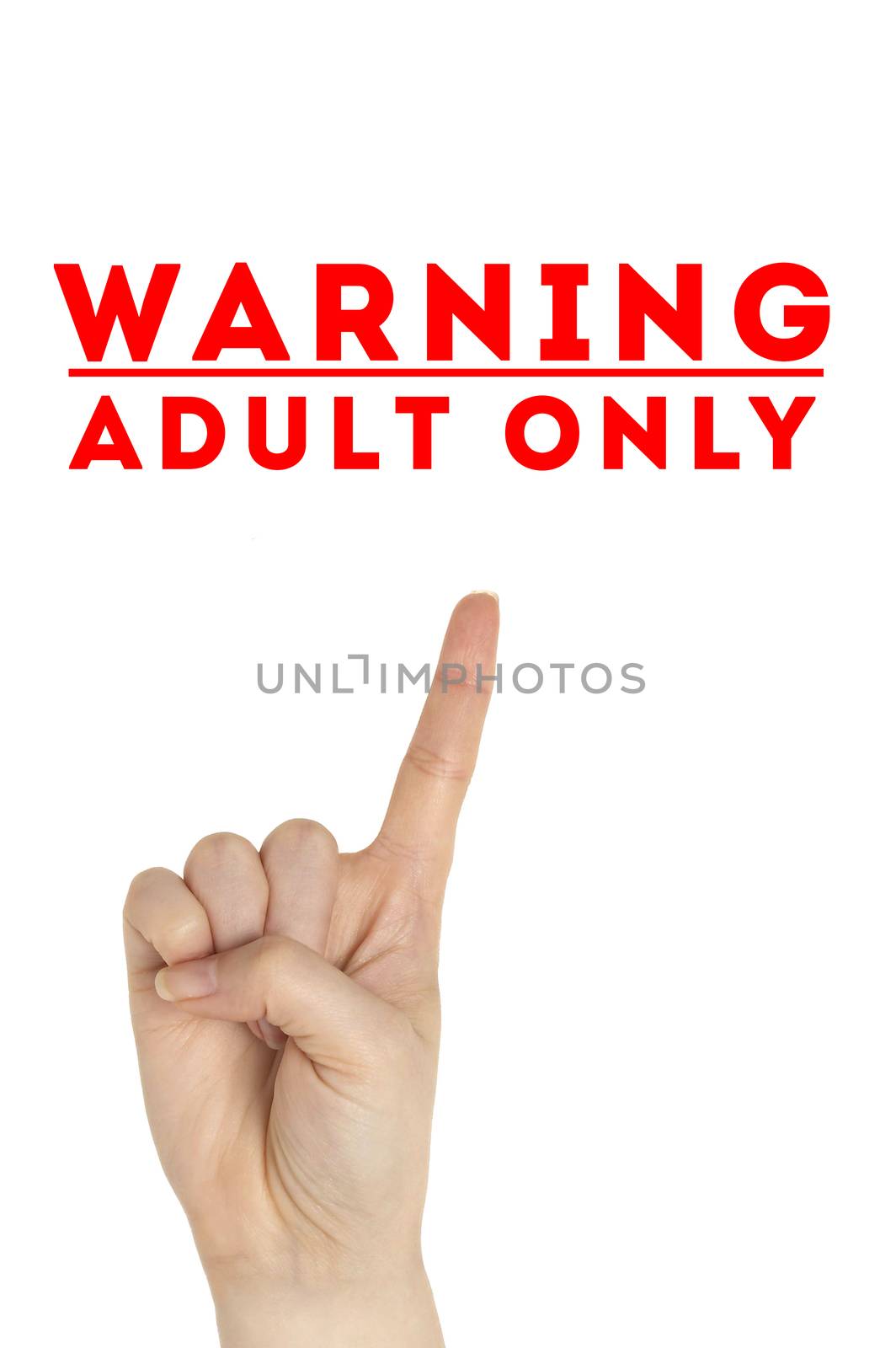 Open hand raised, Adults Only sign painted, multi purpose concept - isolated on white background 