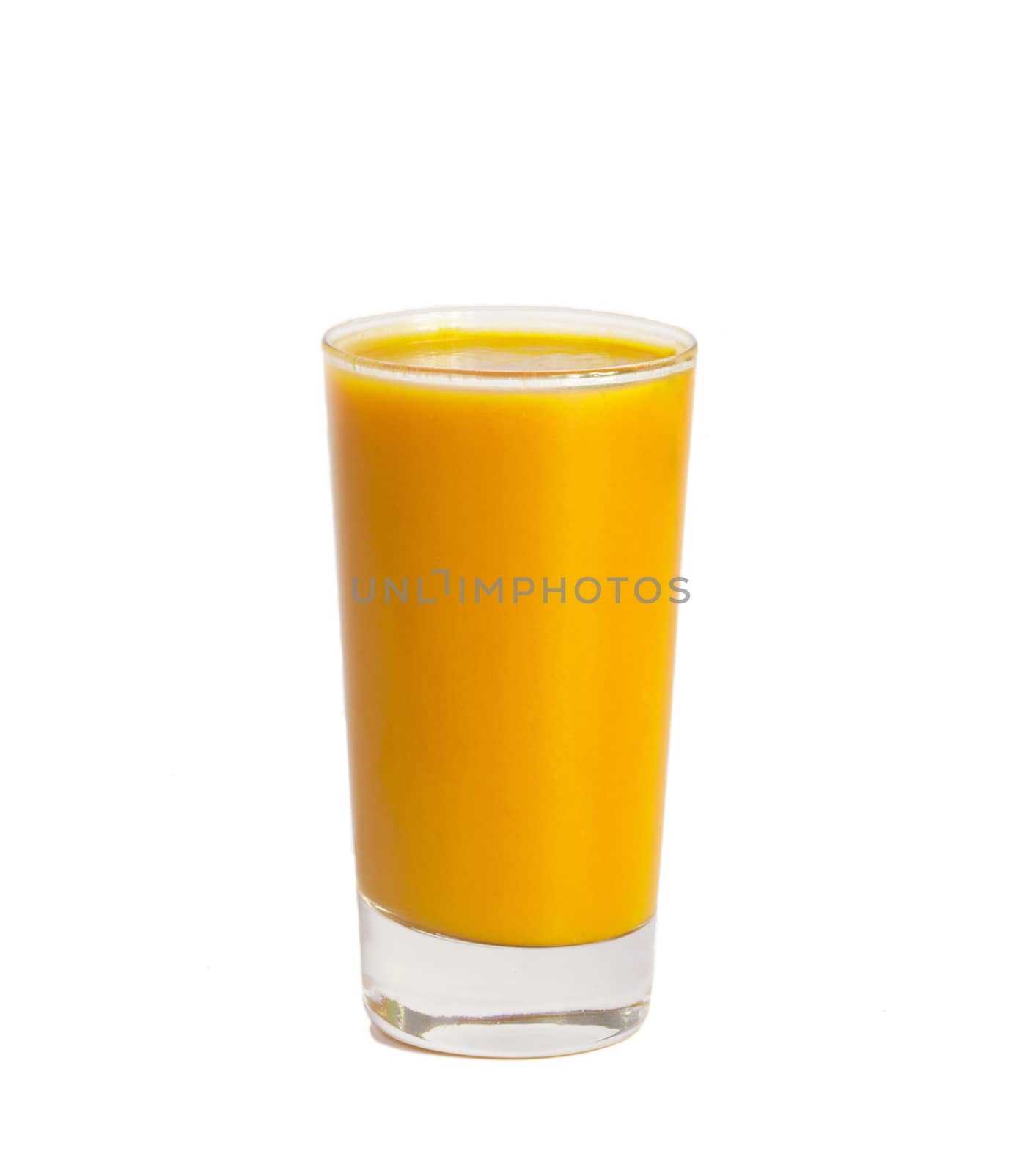 Full glass of orange juice on white background 