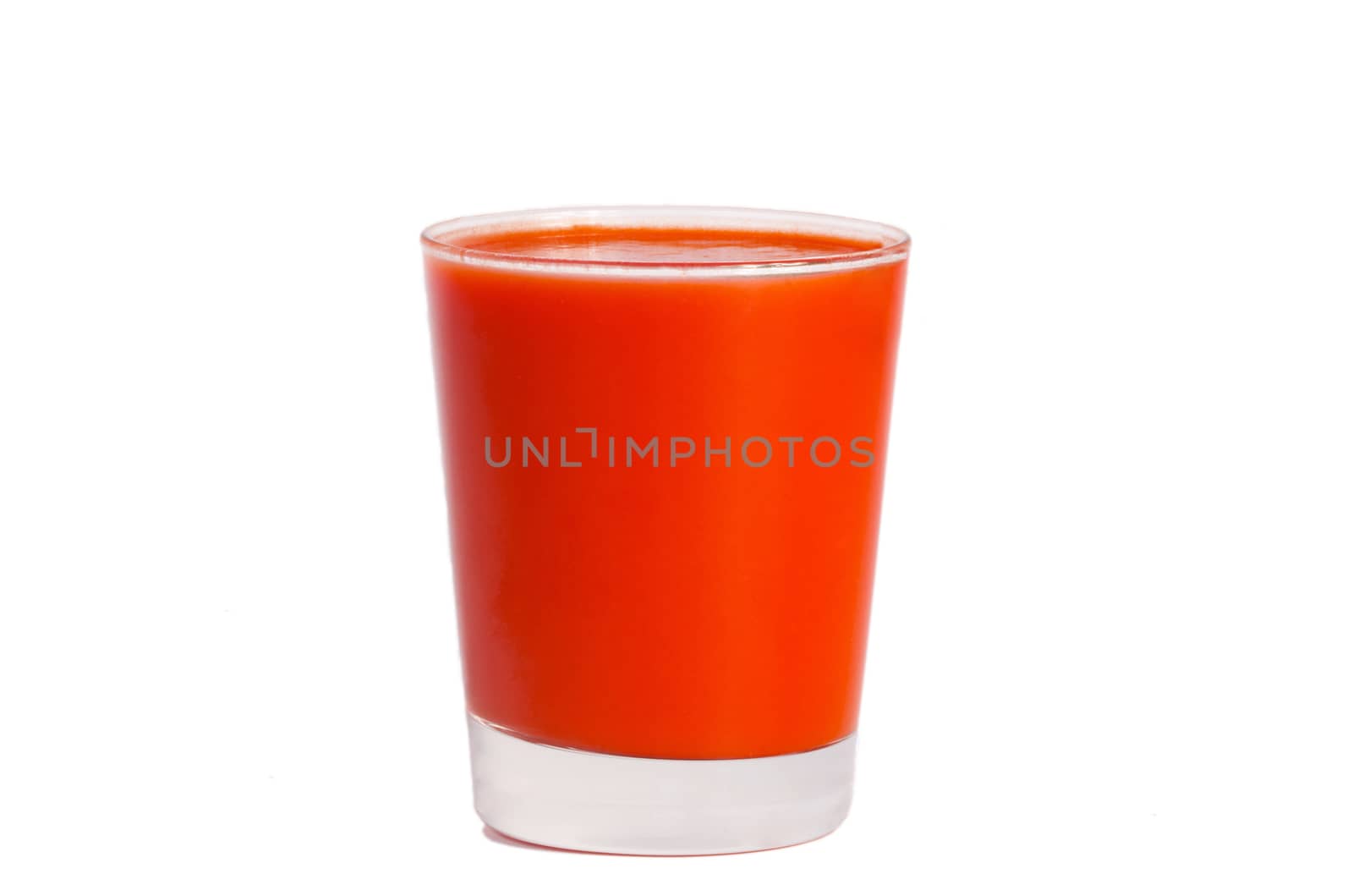 Tomato juice isolated on white background closeup