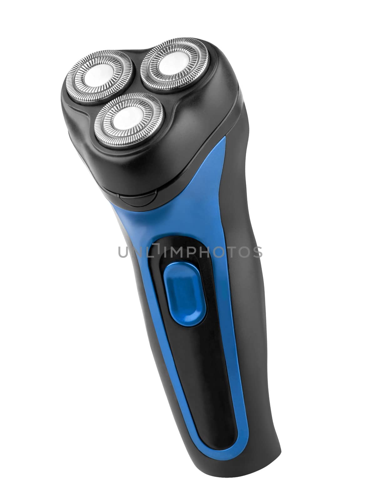 Electric shaver closeup on white background 