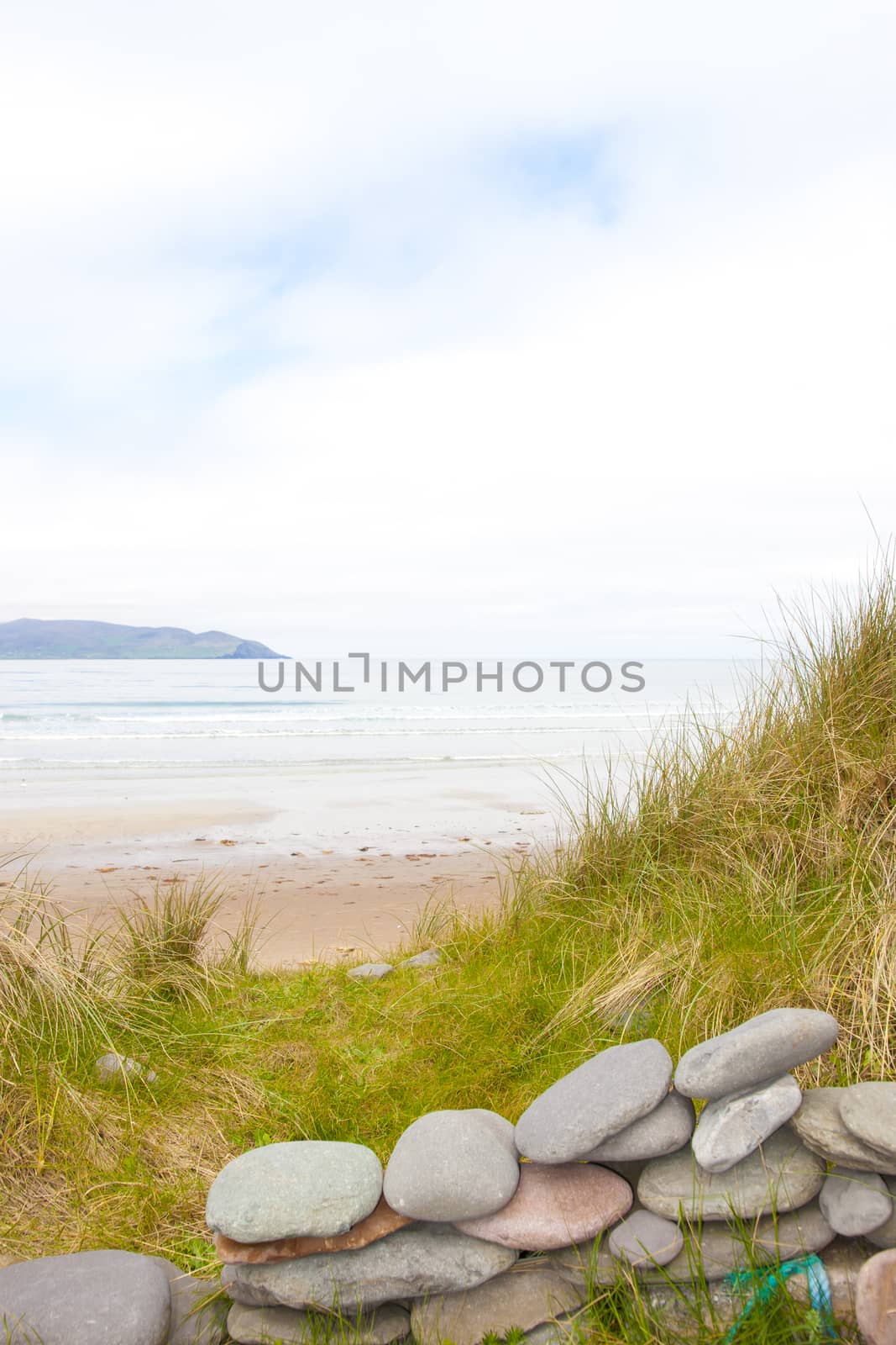stone wall shelter on a beautiful beach in the maharees county Kerry Ireland