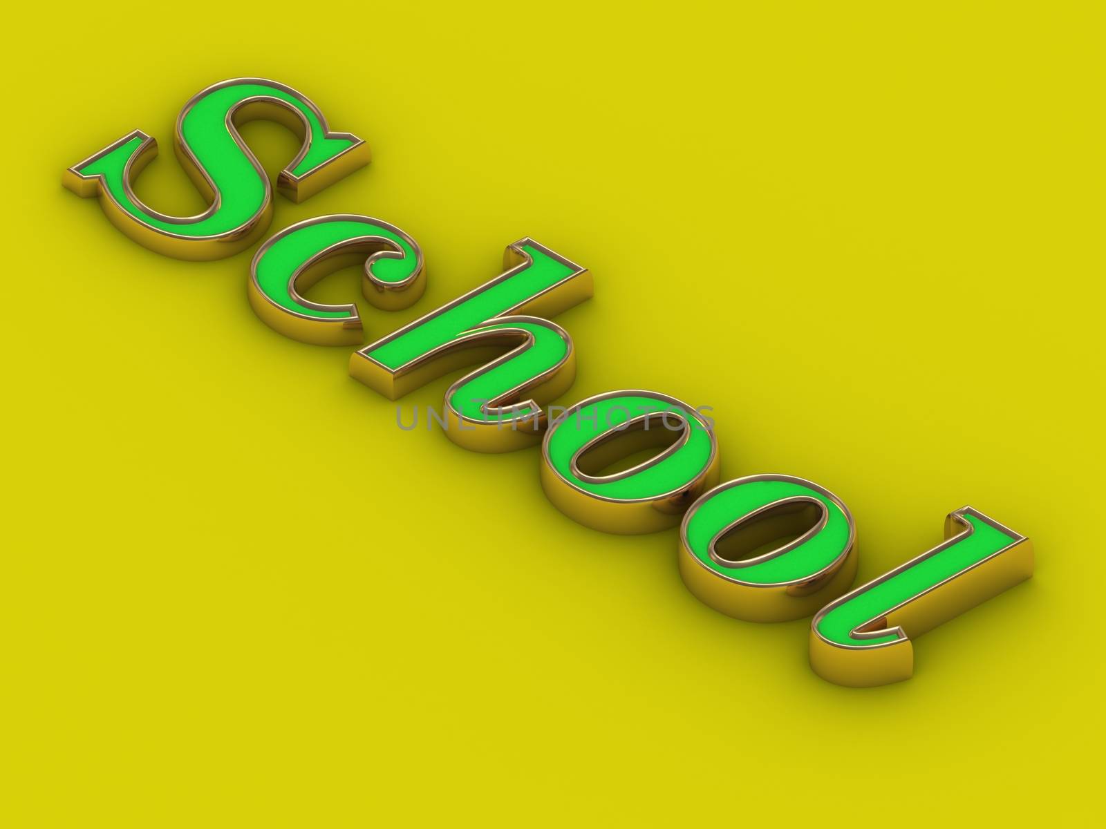 School - inscription of golden letters on yellow contrasting background