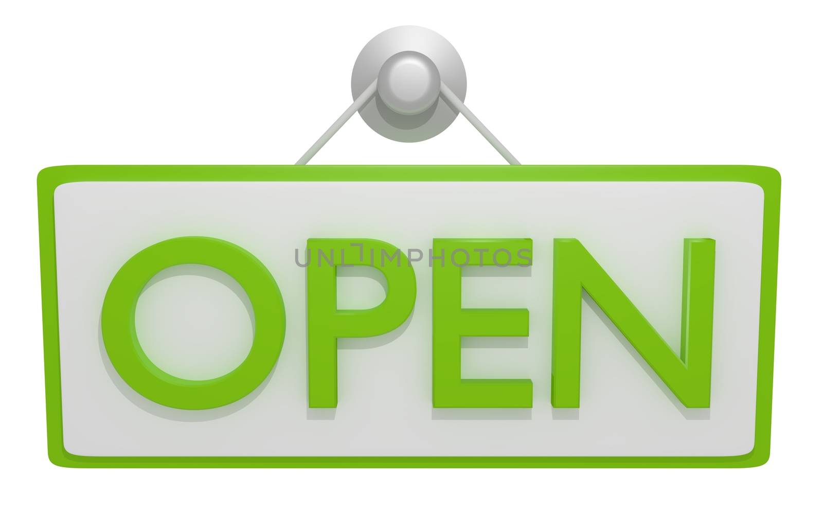 Illustration of a open sign with green text