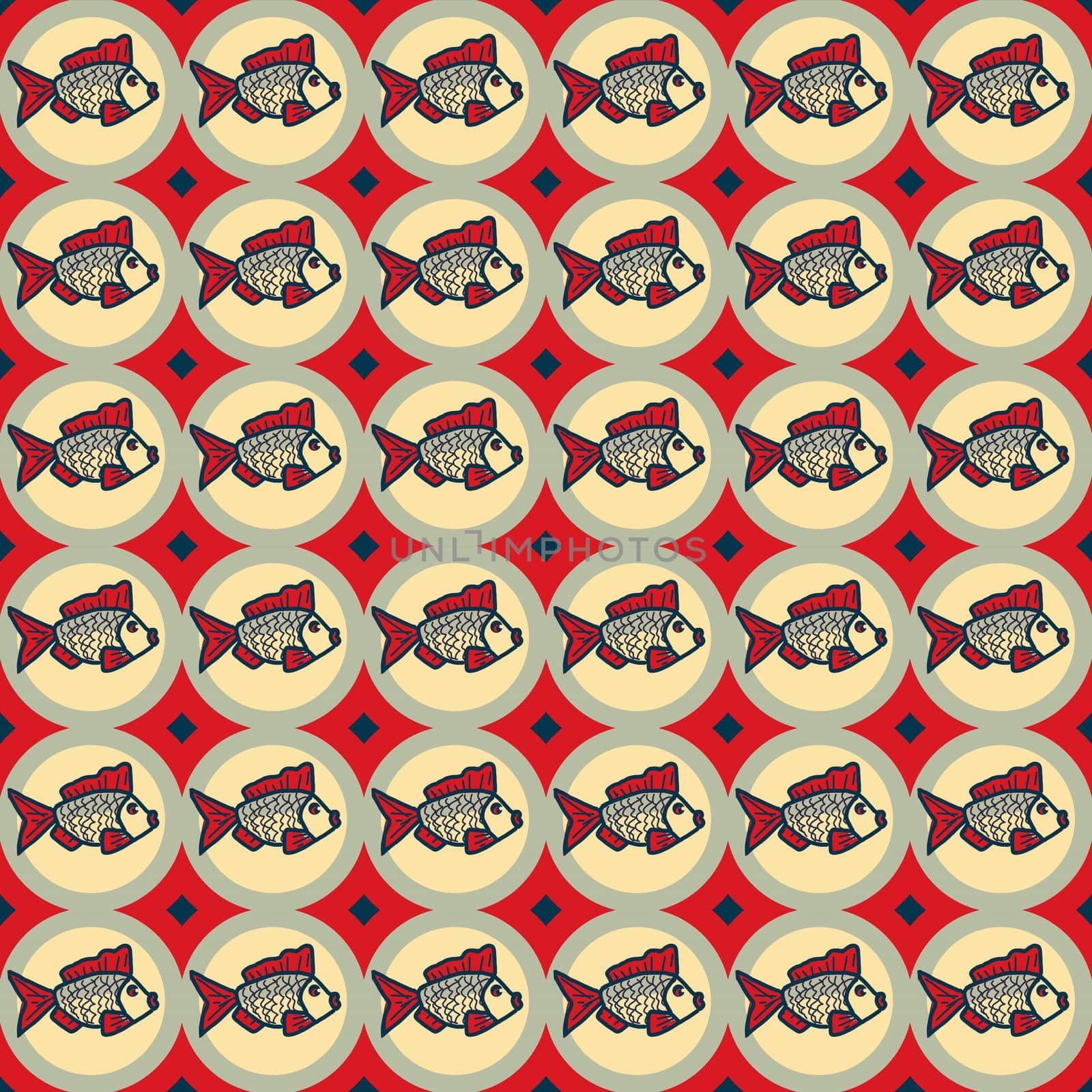 Digital computer graphic - seamless decorative ornament with a fishes for design.