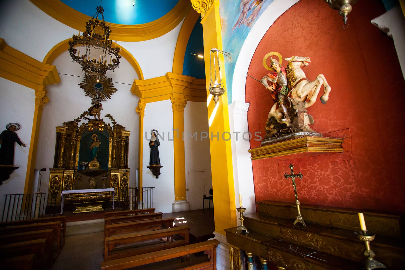 Tossa de Mar, Spain, JUNE 15, 2013: monument of ancient architecture - HOUSE OF CULTURE AND KING THOMAS VIDAL - ANTIQUE HOSPITAL OF SAN MIGUEL, interior of the chapel