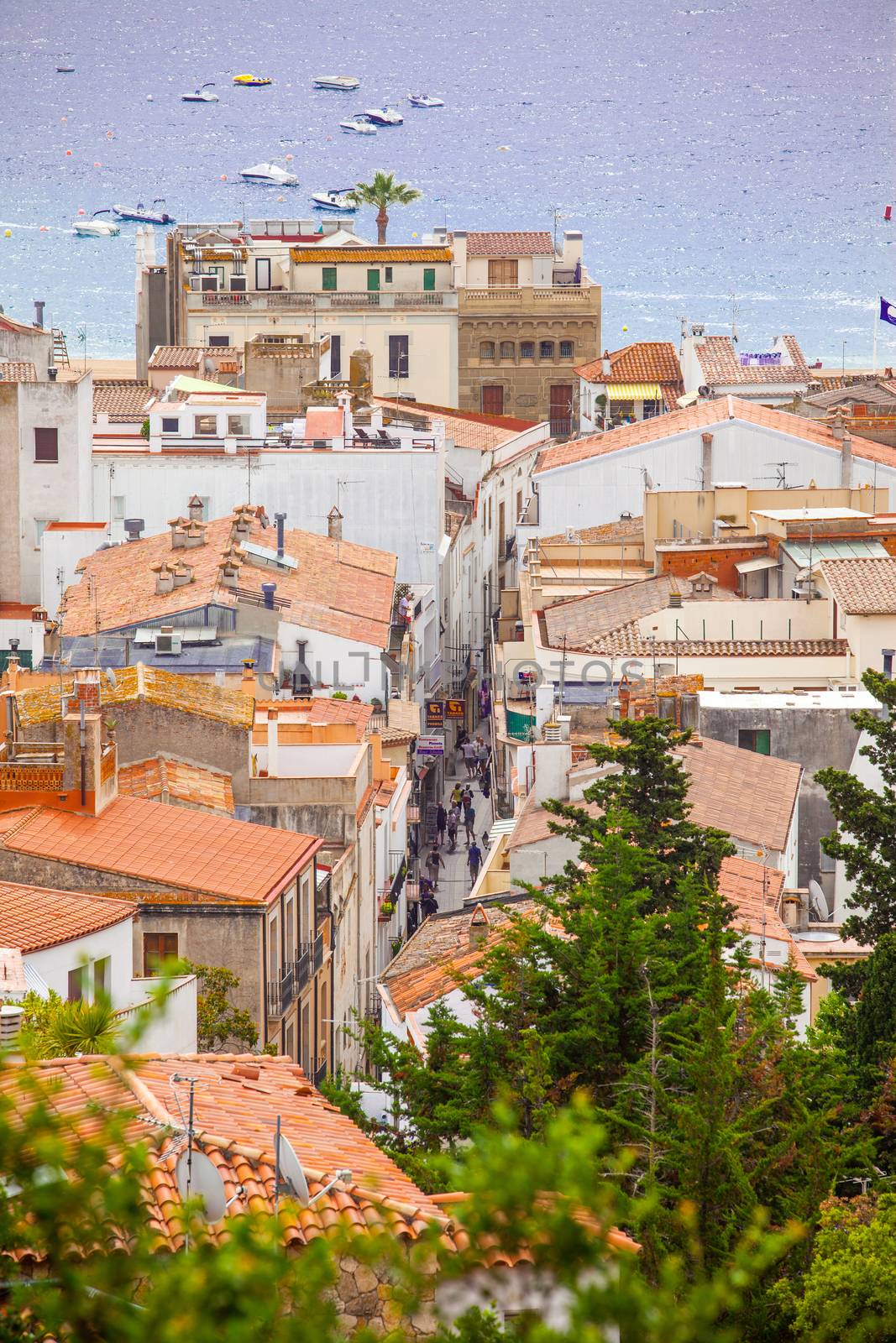 Tossa de Mar, Catalonia, Spain, 2013.06.18, the panorama of the town from the top of the mountain on a cloudy day, editorial use only