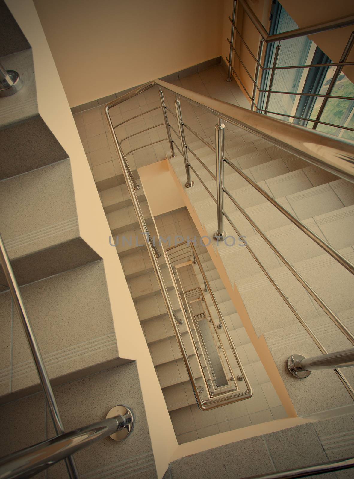 emergency exit staircase in modern office center, instagram image style 
