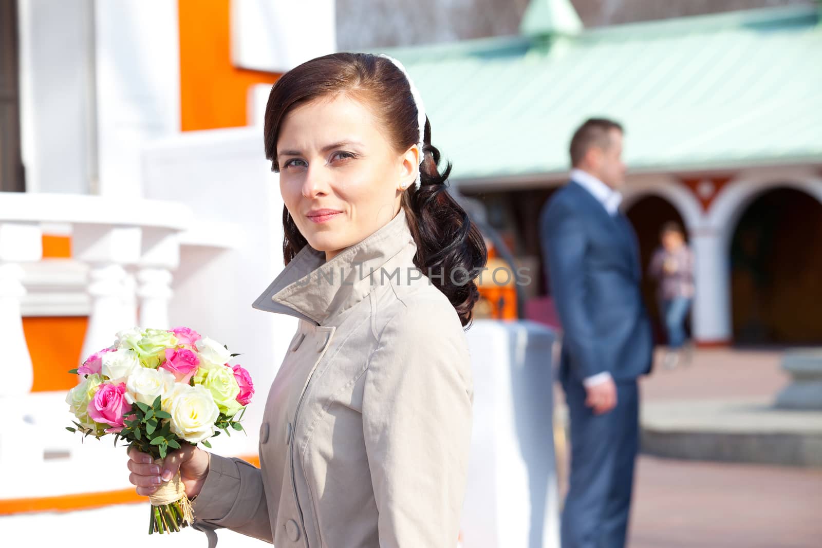 beautiful young woman with a wedding bouquet by Astroid