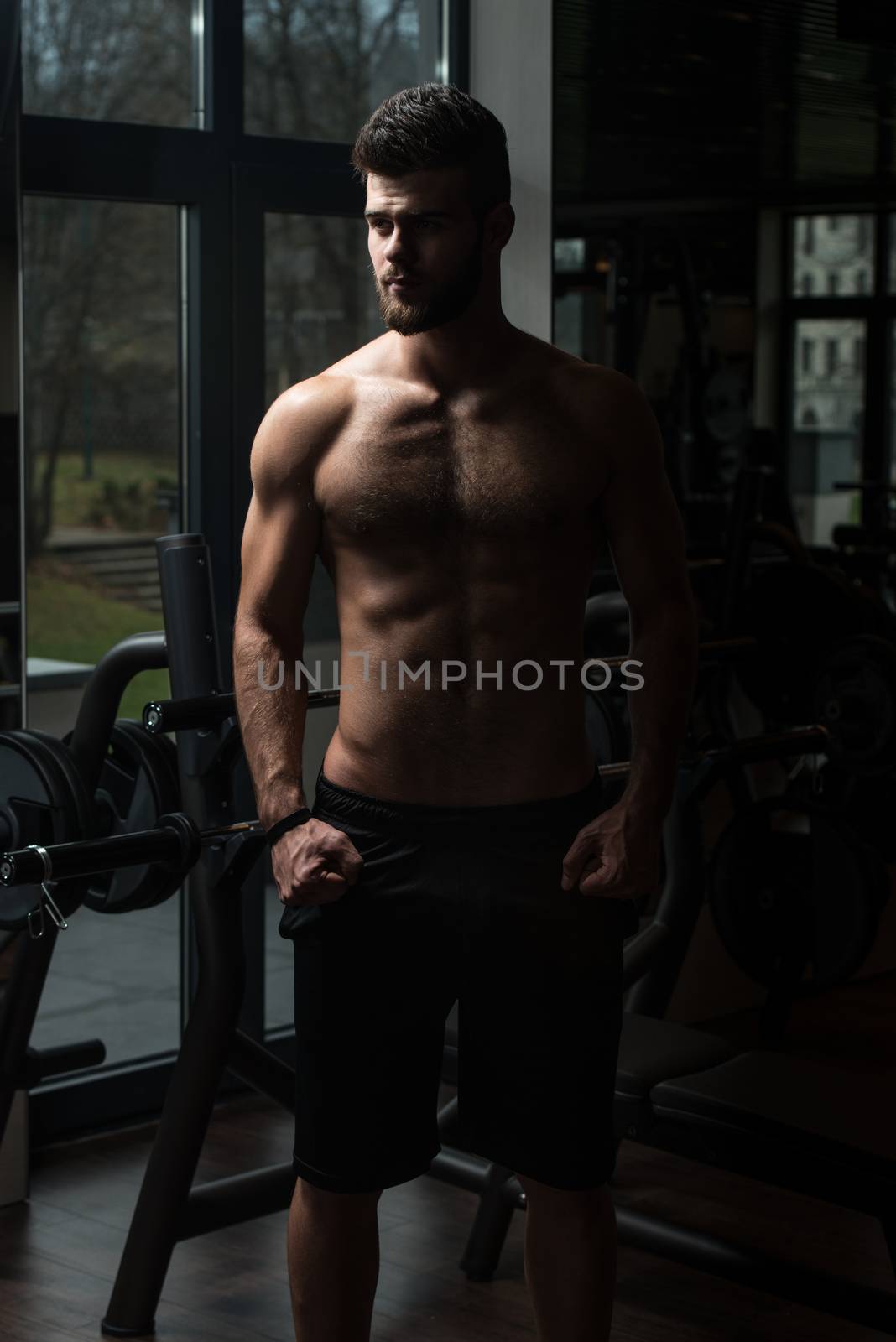 Portrait Of A Young Sporty Man In The Modern Gym With Exercise Equipment