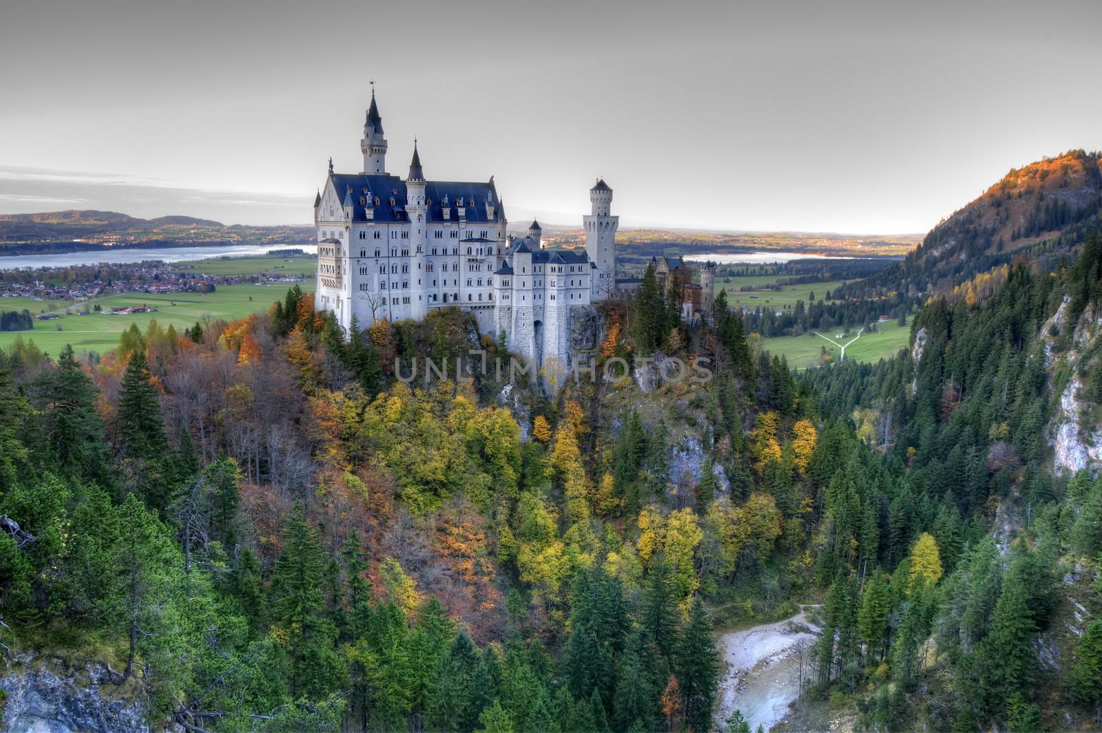 Castle of Neuschwanstein near Munich in Germany on an autumn day