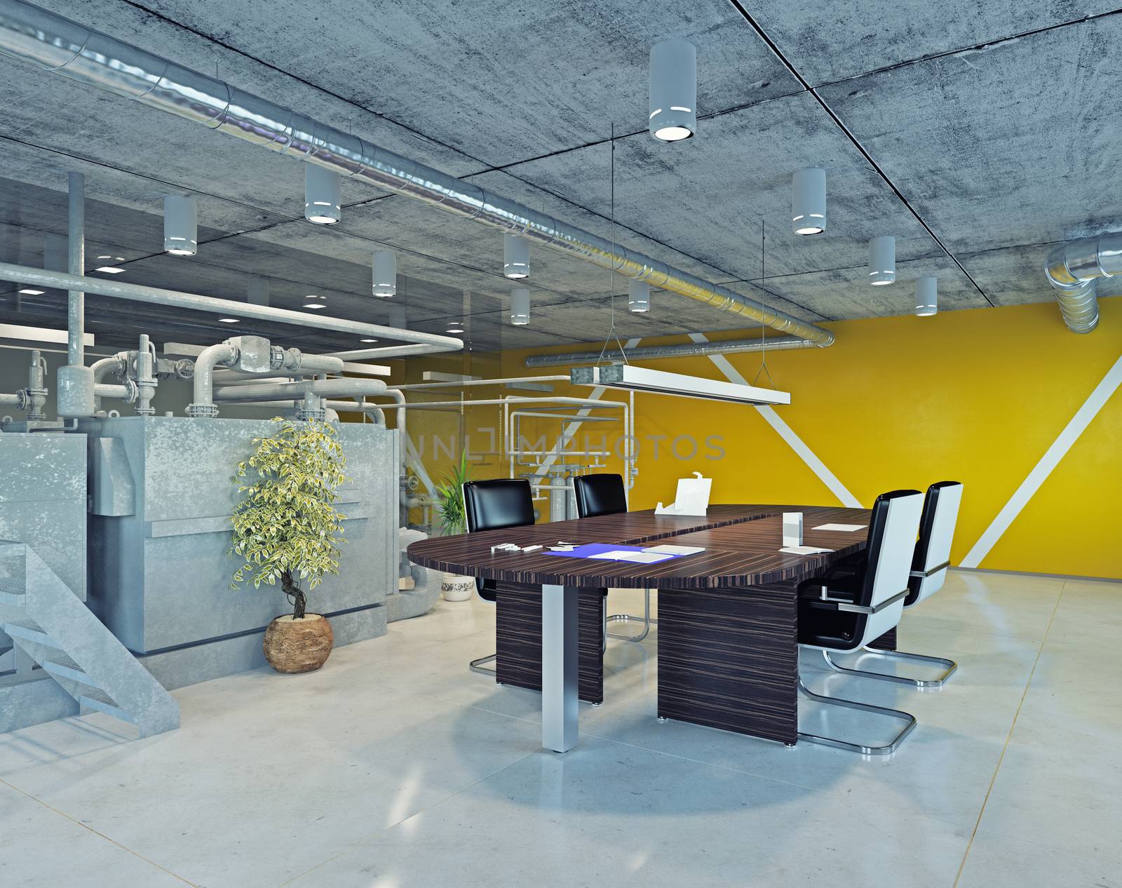 modern loft office interior. 3d design concept