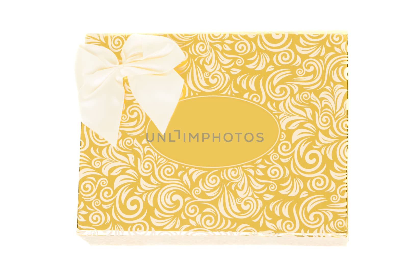 Golden gift box with bow tie isolated on white