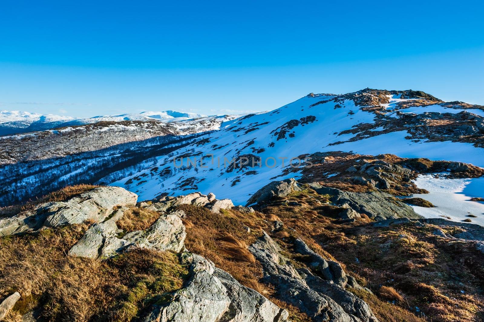 View from one of the seven mountains surrounding Bergen city in Norway