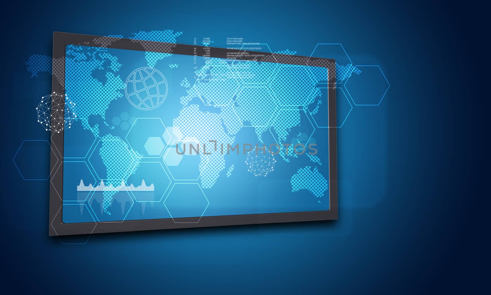 Touchscreen display with world map, graph and other elements by cherezoff