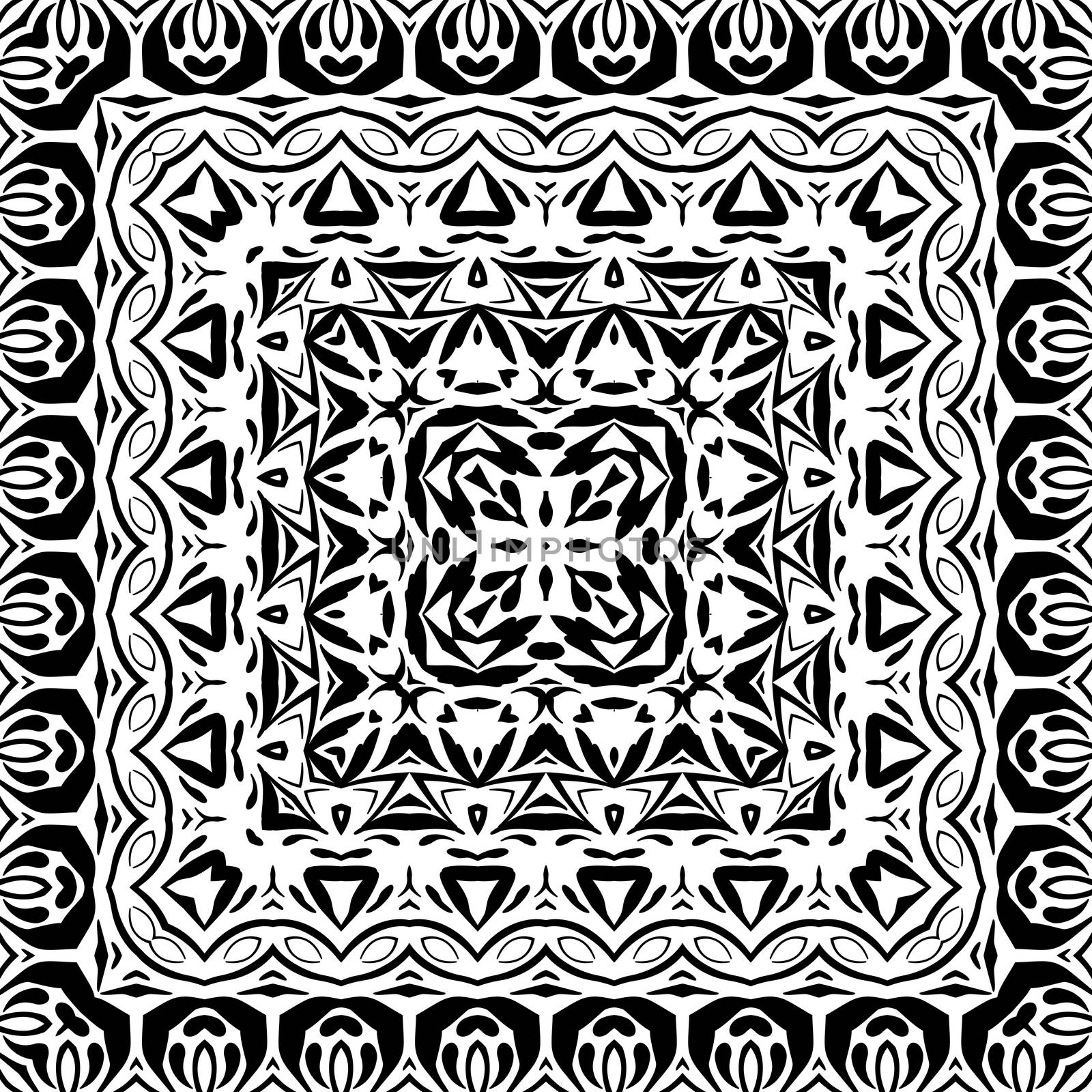 Abstract seamless pattern, black contours isolated on white background. 