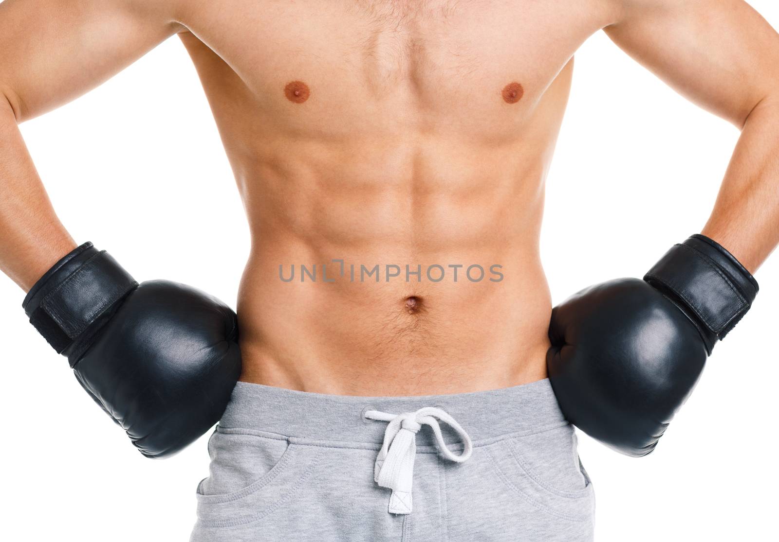 Sport man wearing boxing gloves on the white background
