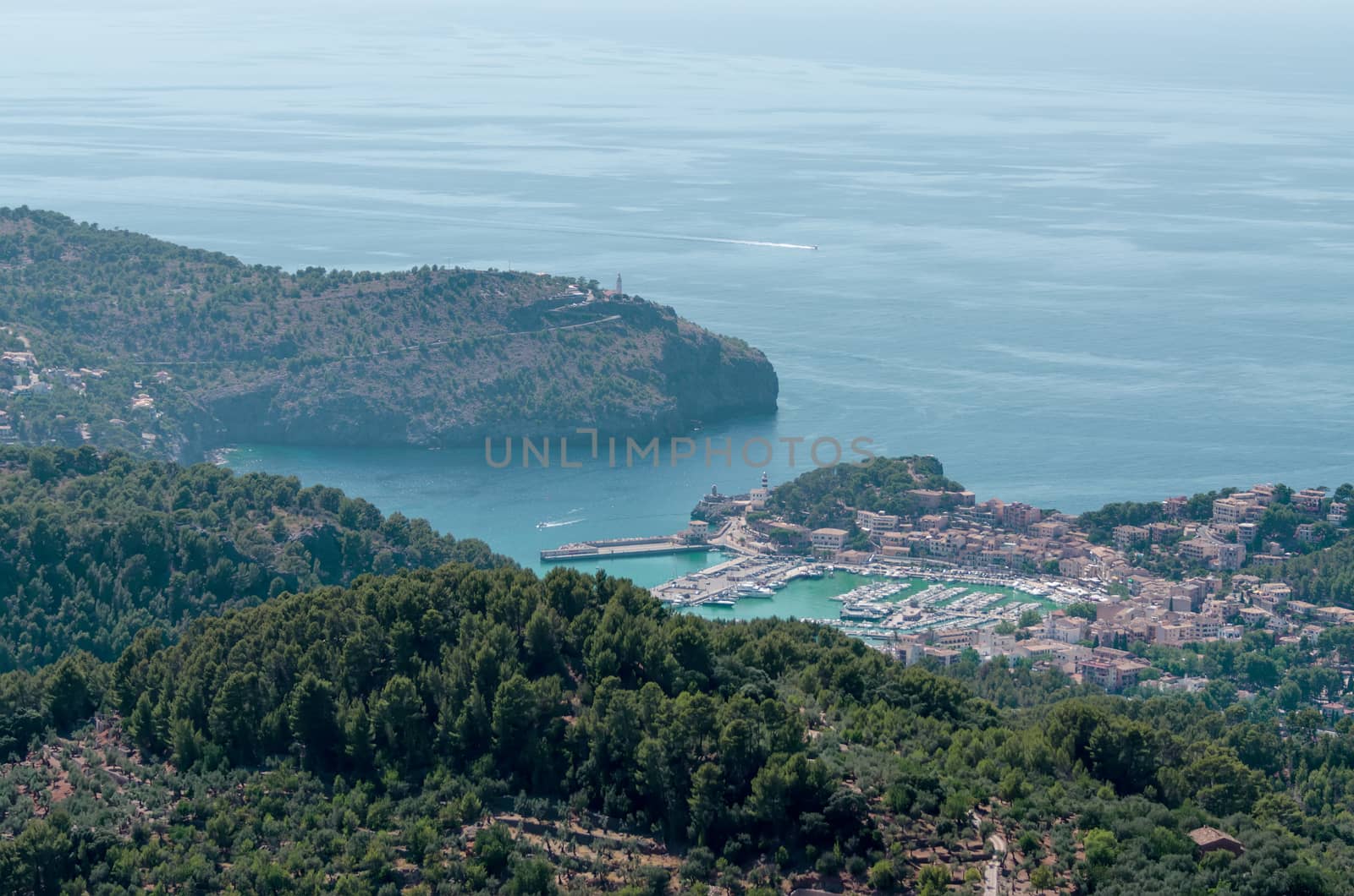 Port de Soller, Majorca, Spain. Panoramic bird eye view