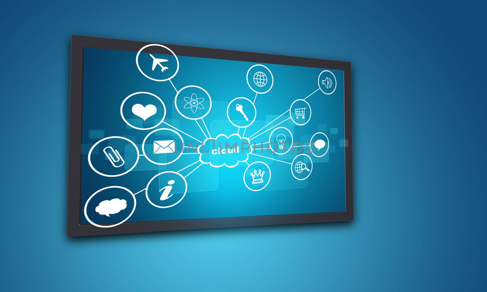 Touchscreen display with icons, on blue background. Element of this image furnished by NASA
