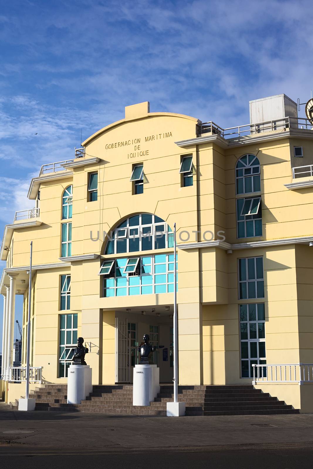 IQUIQUE, CHILE - JANUARY 22, 2015: The building of the Gobernacion Maritima de Iquique (port authority) on Jorge Barrera street on January 22, 2015. Iquique is an important port city in Northern Chile. 