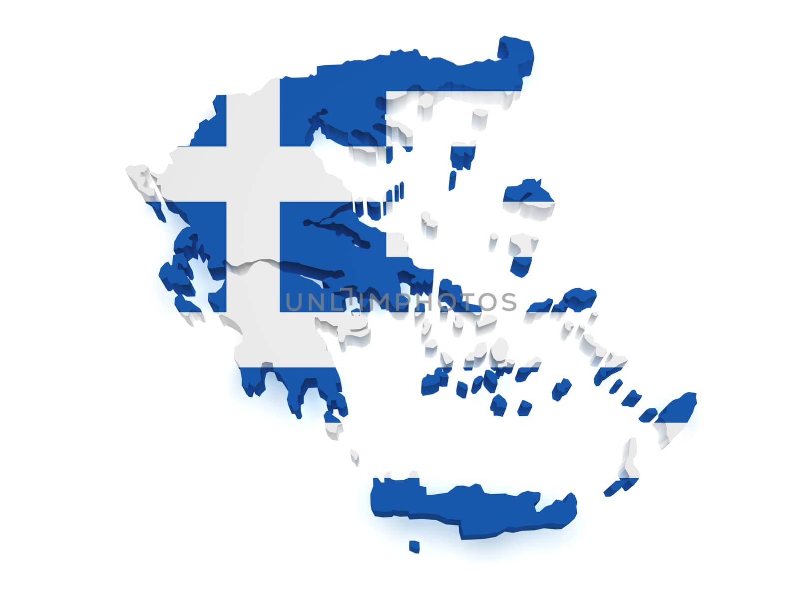 Shape 3d of Greece map with flag isolated on white background.