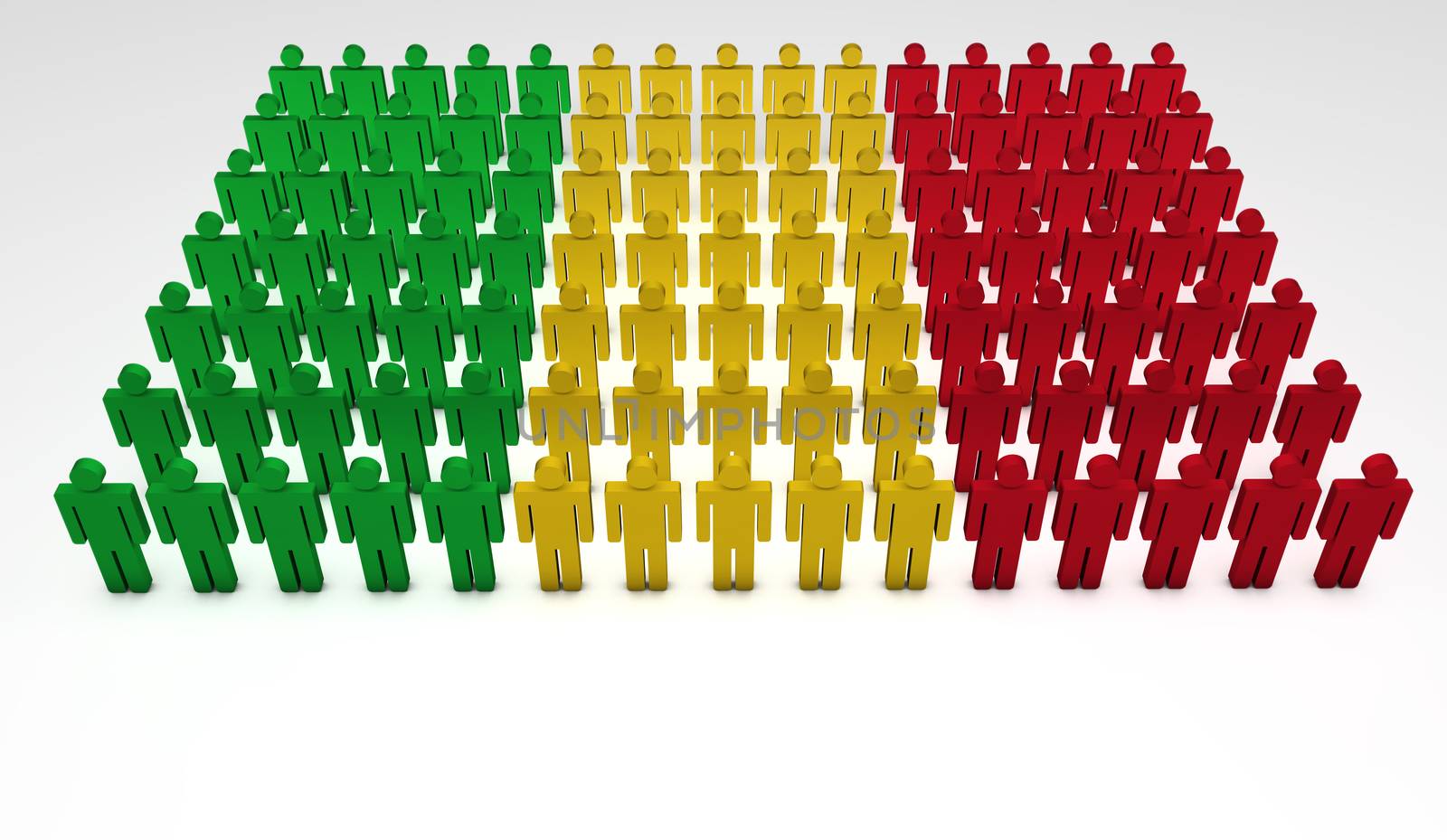 Parade of 3d people forming a top view of Mali flag. With copyspace.