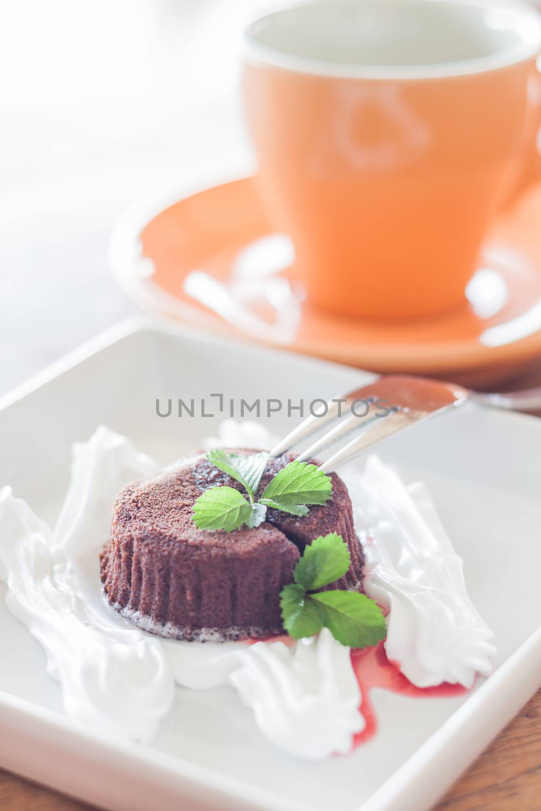 Chocolate lava with coffee cup by punsayaporn