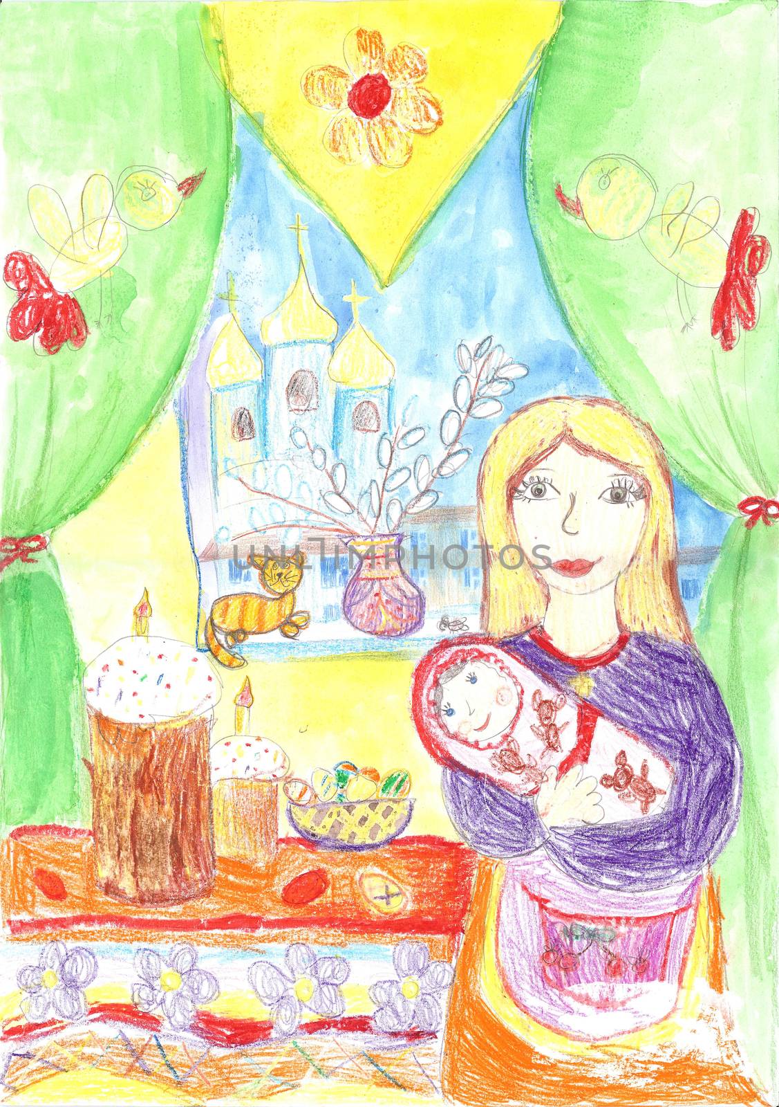 Mother, baby, Easter by Strekalova