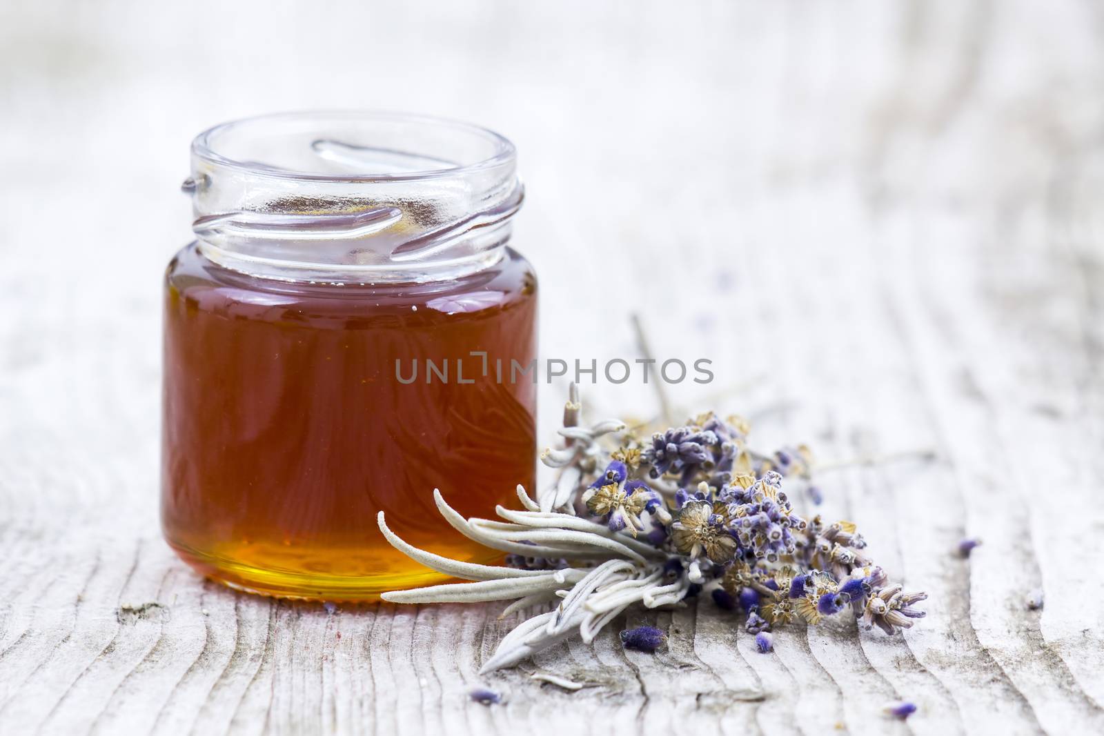 herbal honey with lavender flowers