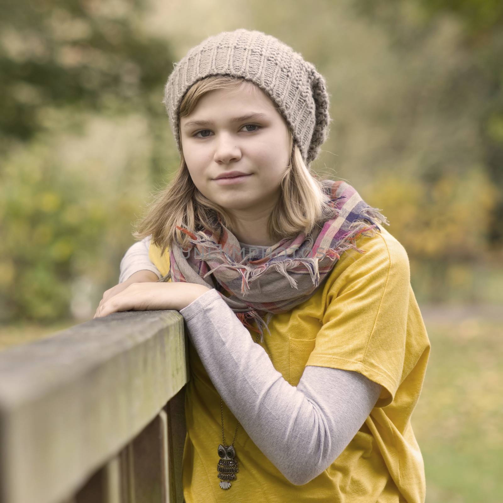 young girl in the autumn park - vintage