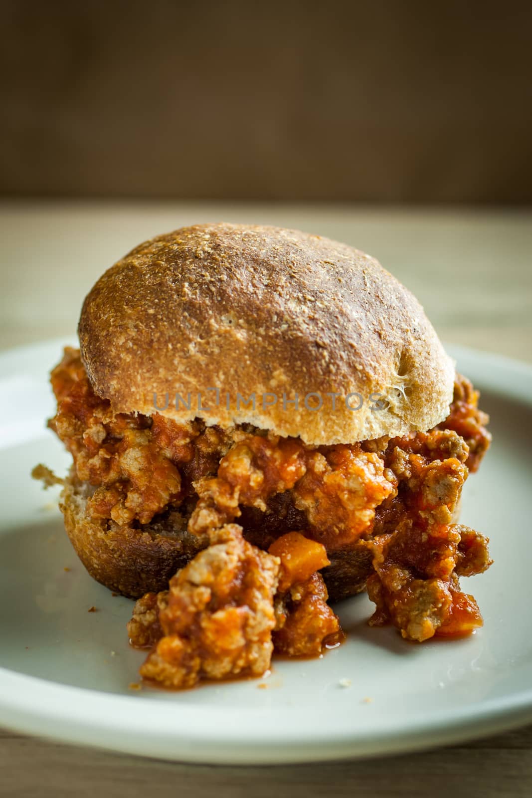A rustic sloppy joe made with fresh whole wheat rolls and fresh ingredients.