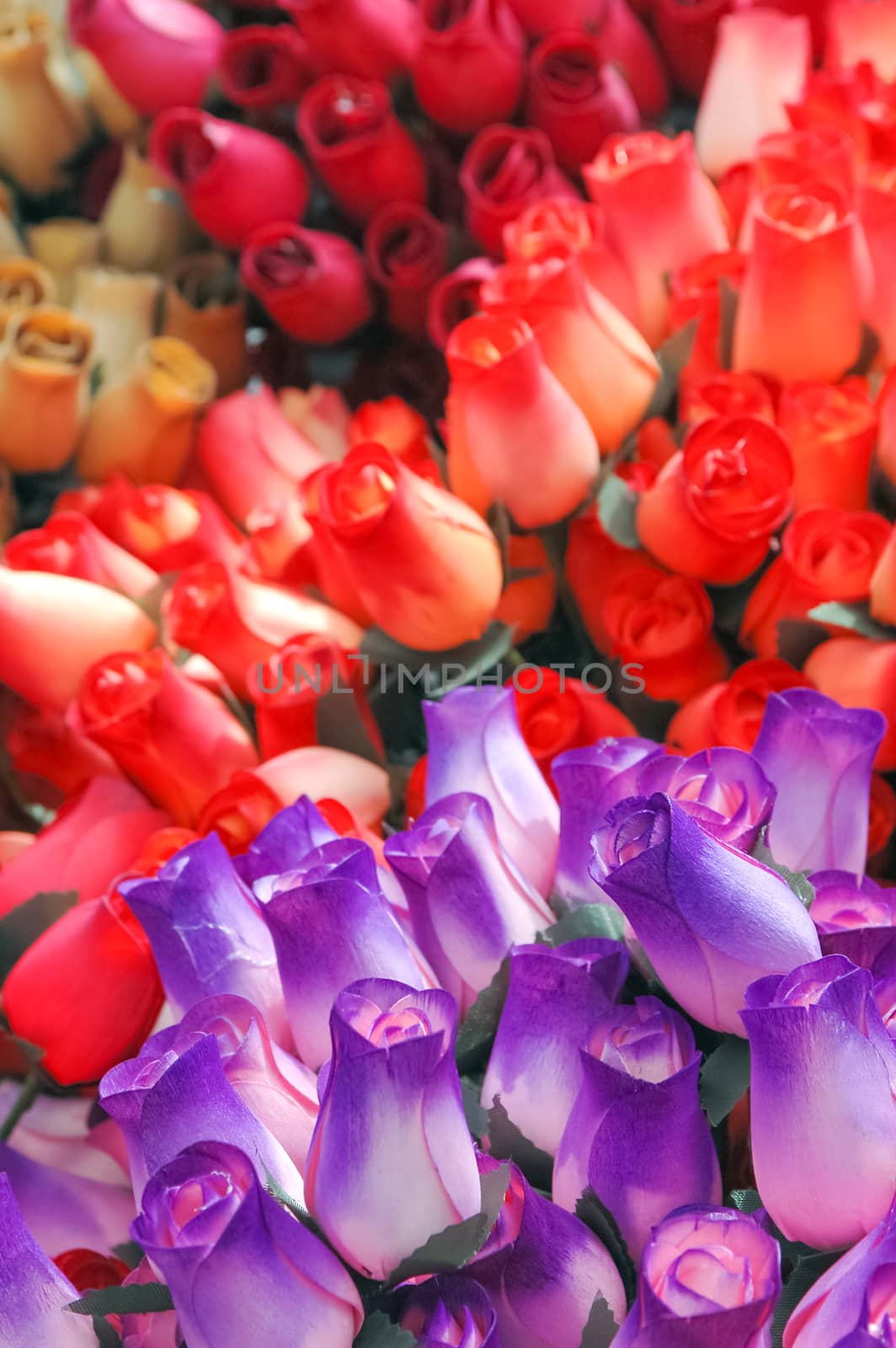 display of colorful artificial paper roses