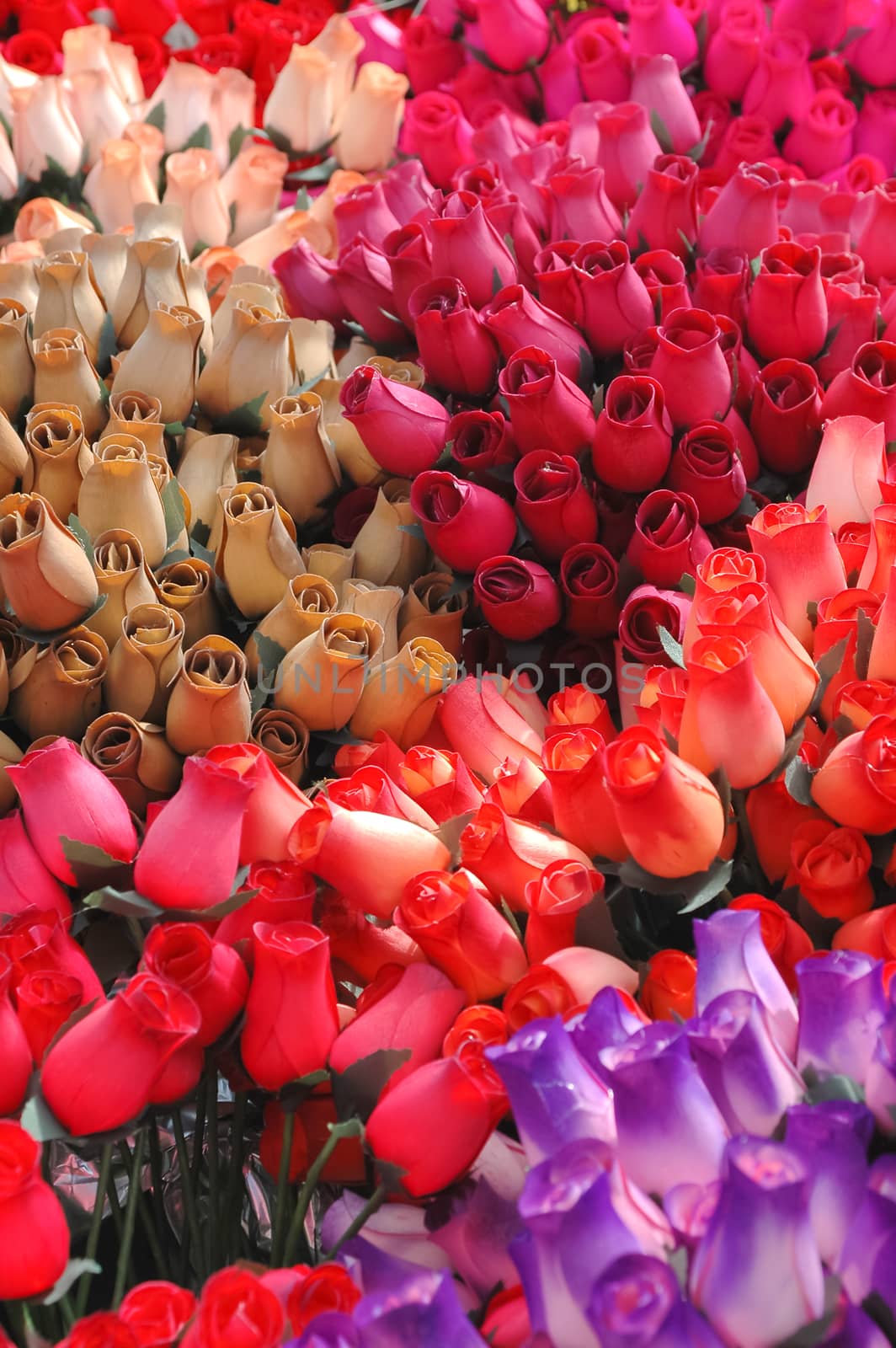 display of colorful artificial paper roses