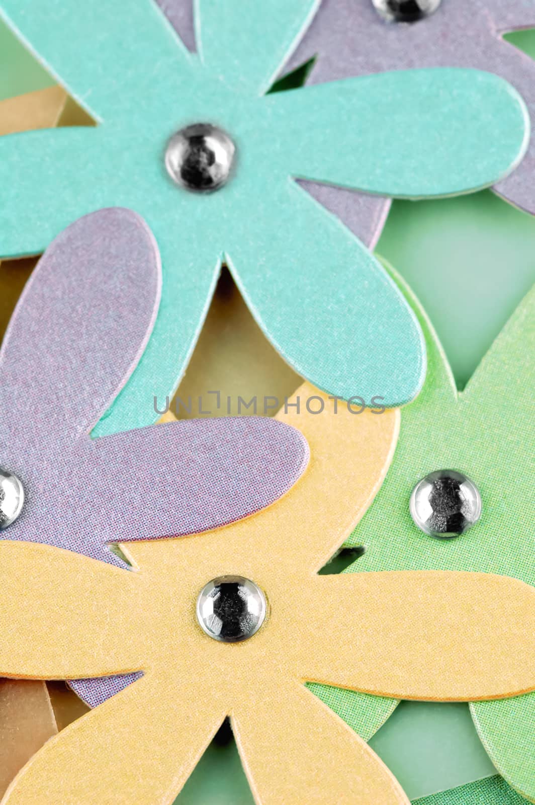 closeup of colorful cardboard flower patterns