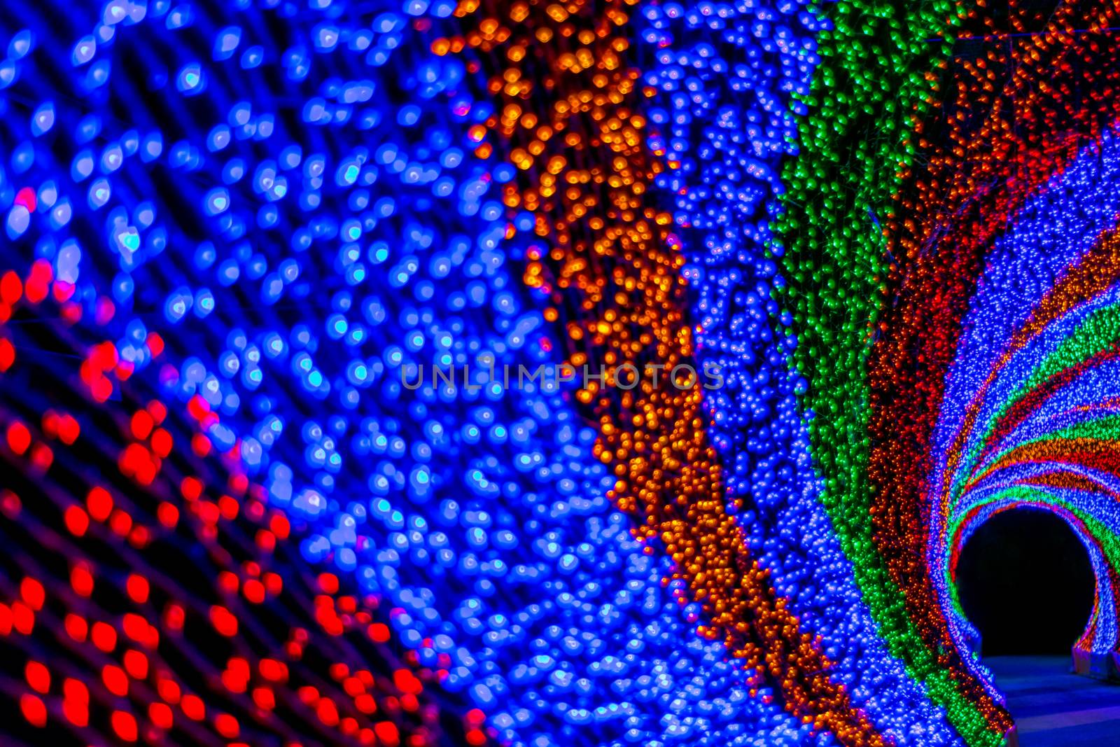 Colorful rainbow tunnel light, abstract background in night