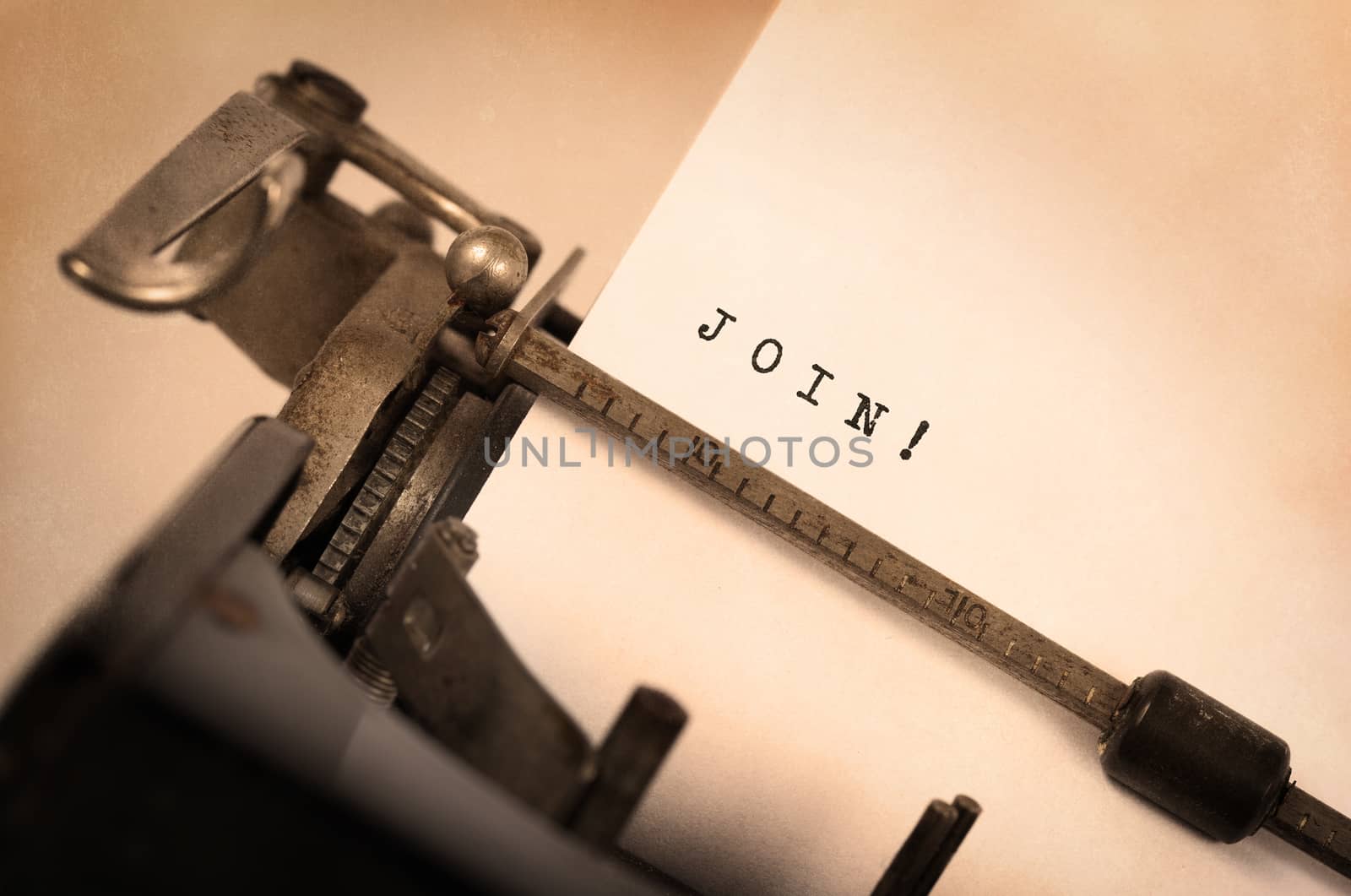 Vintage inscription made by old typewriter, join