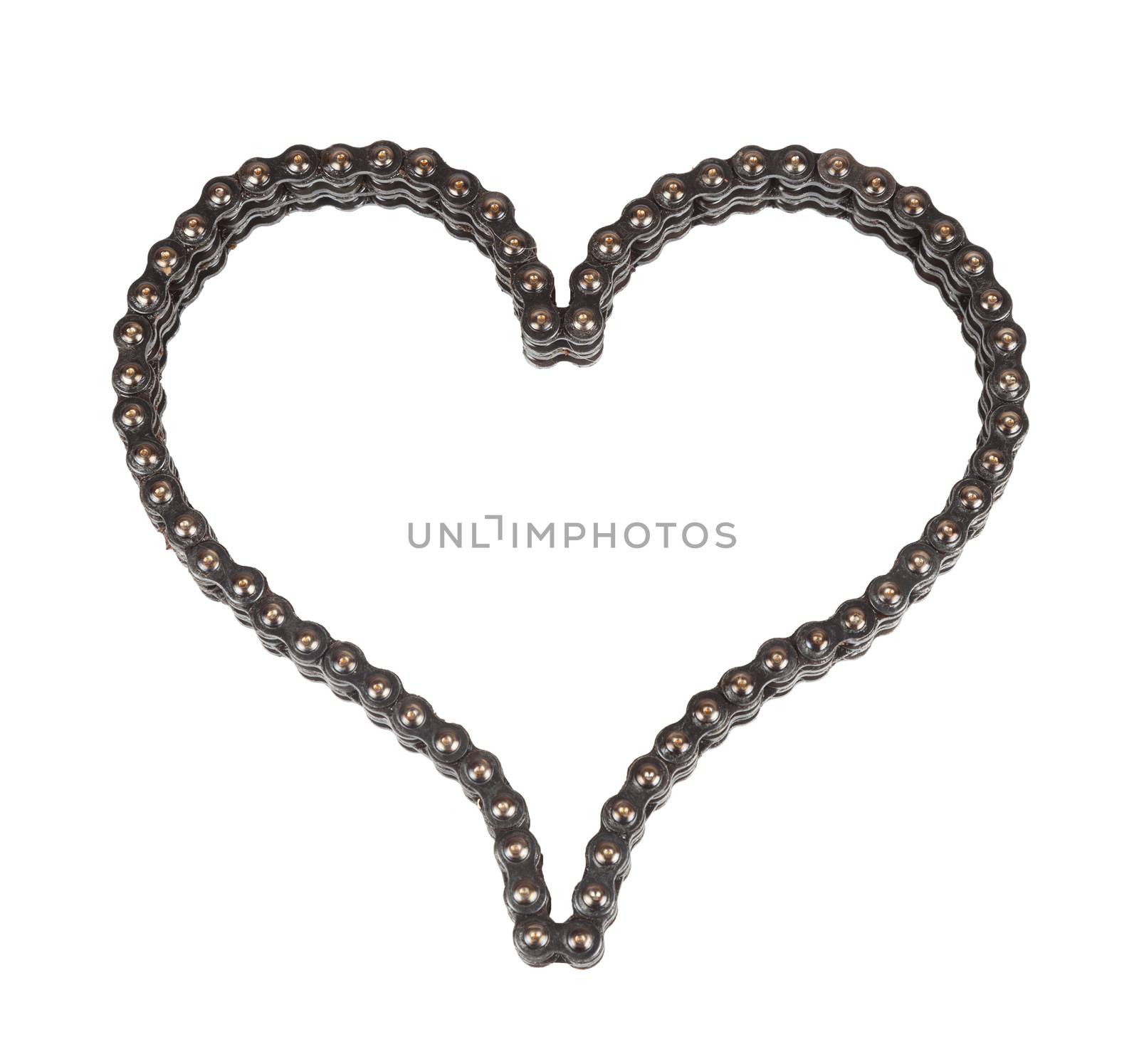Roller chain with for motorcycle in the form of heart. Isolated on white background