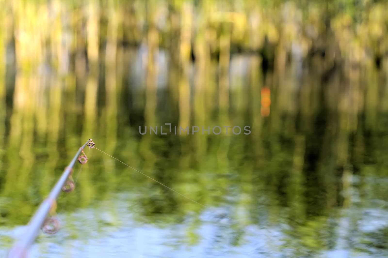 fishing rod in creeks with boats in the summer