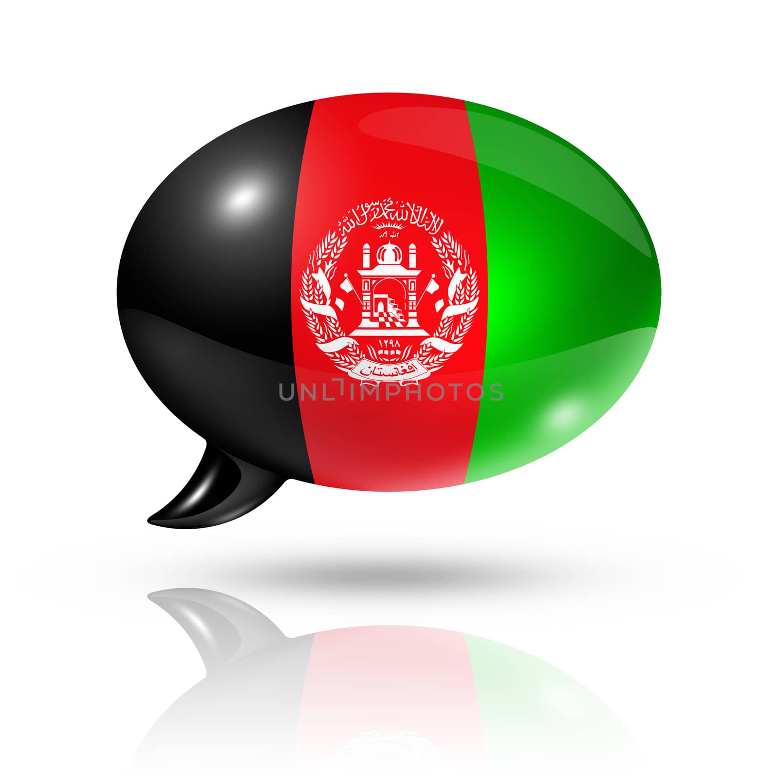 three dimensional Afghanistan flag in a speech bubble isolated on white with clipping path