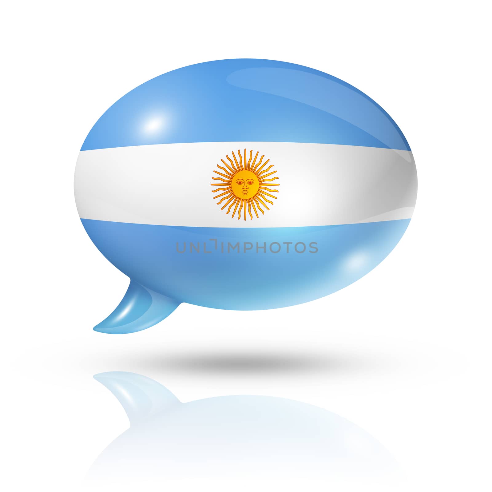 three dimensional Argentina flag in a speech bubble isolated on white with clipping path